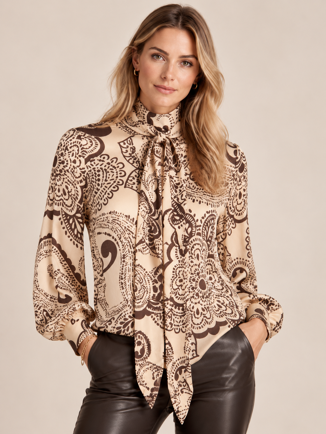 GRACE / Retro-Chic Statement-Bluse „Paisley“ Beige & Braun / Zoom Ansicht