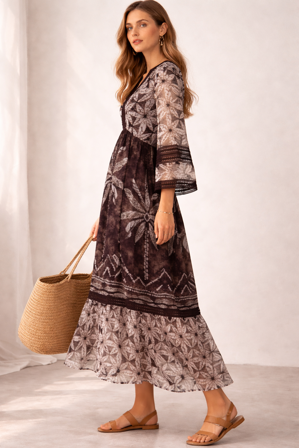 Maxi-Kleid Braun | Weiß