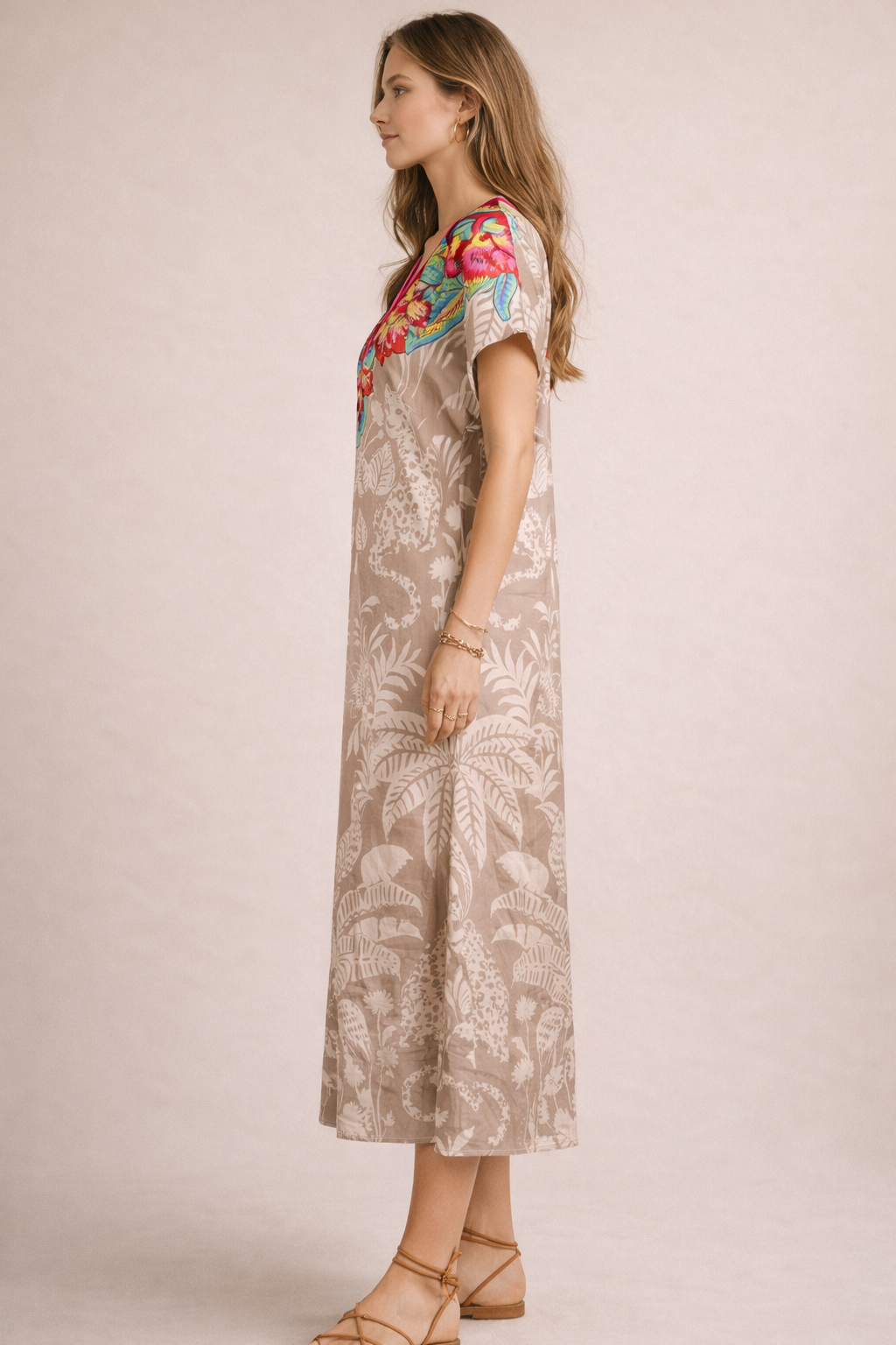 Seidiges Maxikleid Taupe | Multicolor