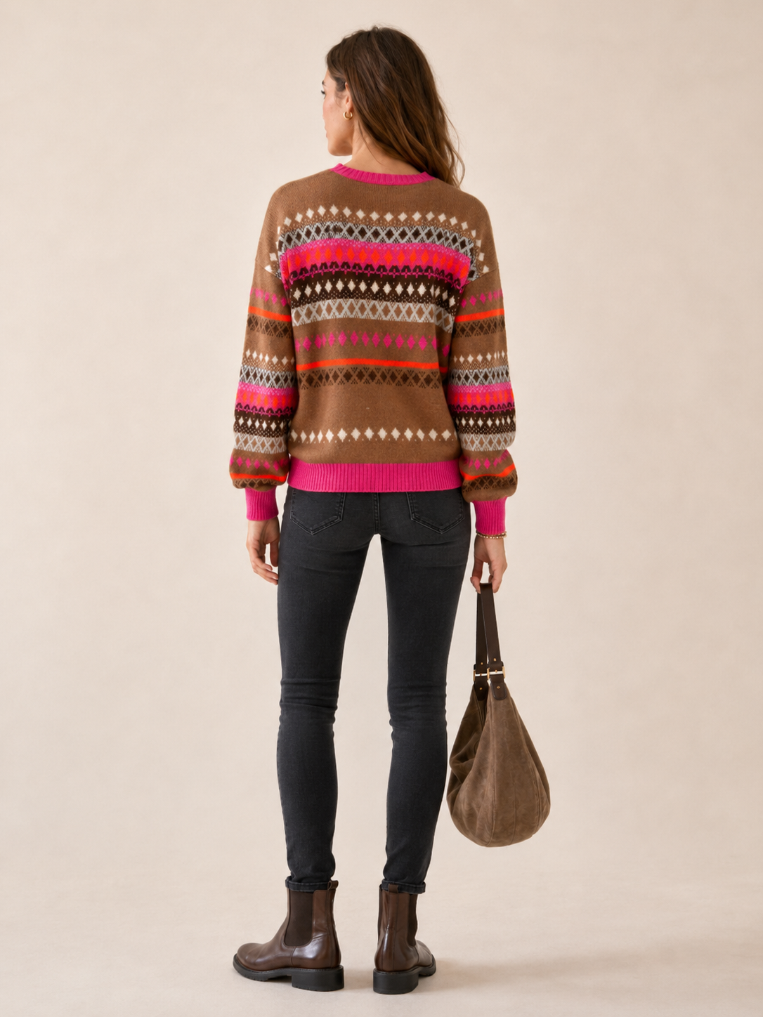 Der Statement-Pullover „Jacquard“ Pink | Orange | Braun | Weiß