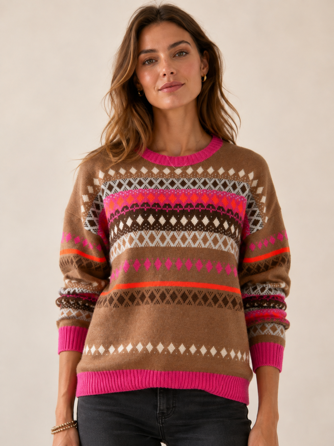 Der Statement-Pullover „Jacquard“ Pink | Orange | Braun | Weiß