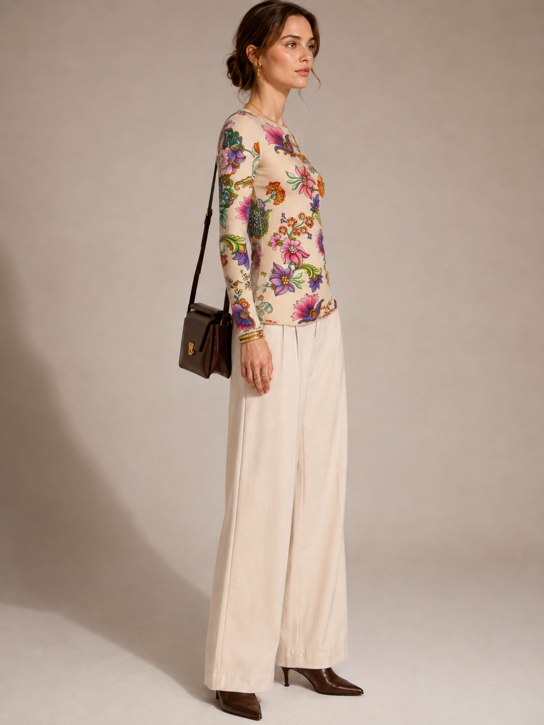 Statement-Langarmshirt „Floral & Ornament“ Creme | Multicolor