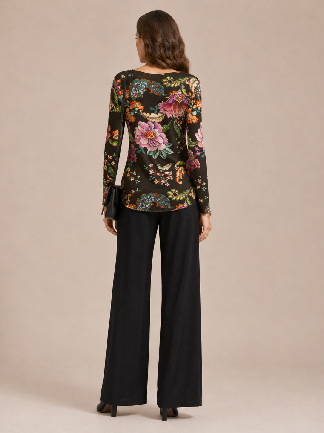 Statement-Langarmshirt „Floral & Ornament“ Schwarz | Multicolor