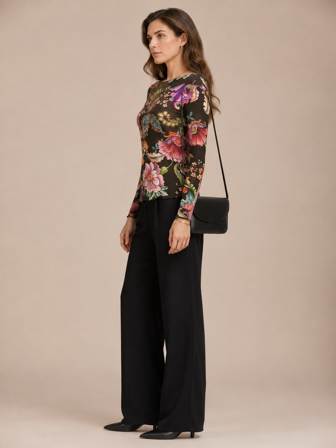 Statement-Langarmshirt „Floral & Ornament“ Schwarz | Multicolor