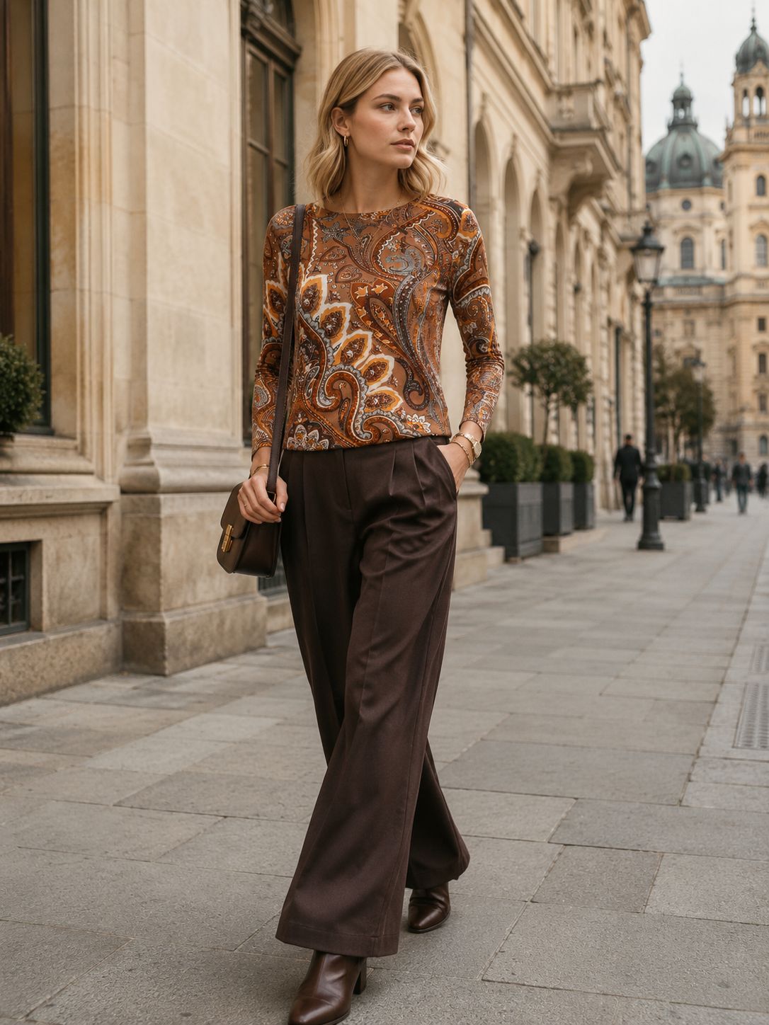Statement-Langarmshirt „Paisley“ Braun | Multicolor