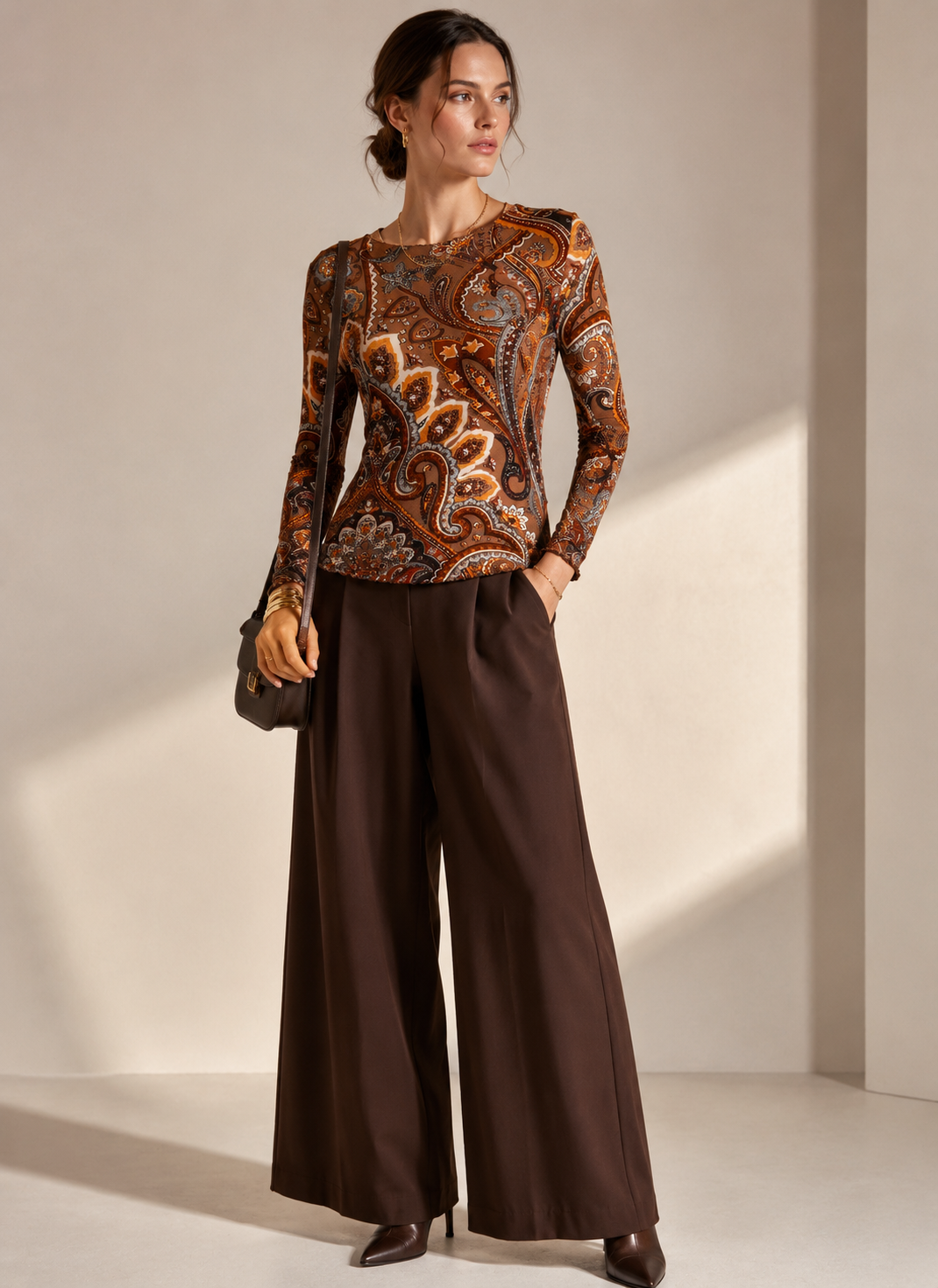 Statement-Langarmshirt „Paisley“ Braun | Multicolor