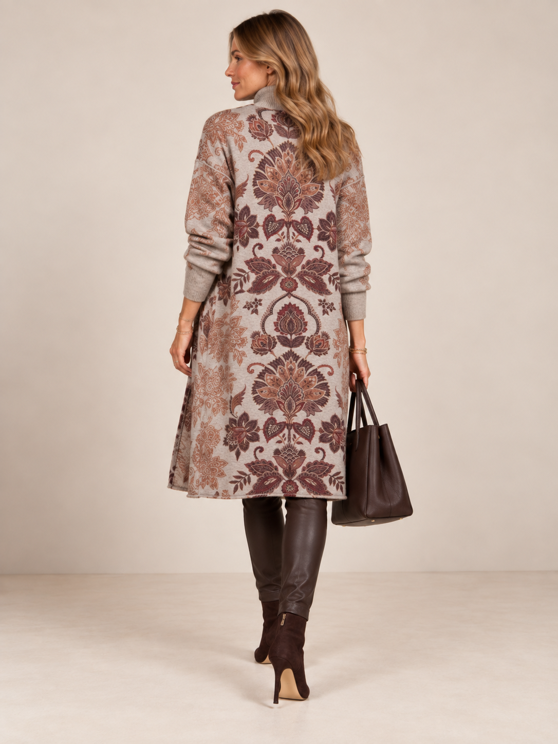 Grace / Luxuriöser Komfort | Der Statement-Strickmantel Melange Grau | Multicolor / Rückansicht