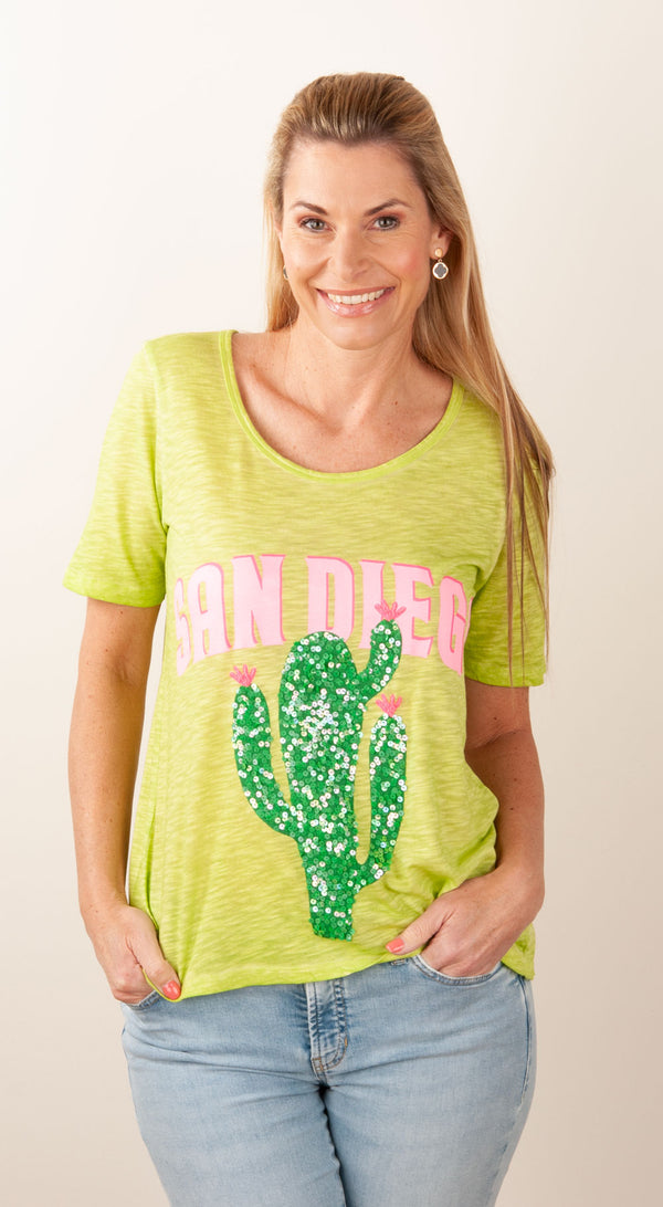 T-Shirt „San Diego“ Grün | Pink