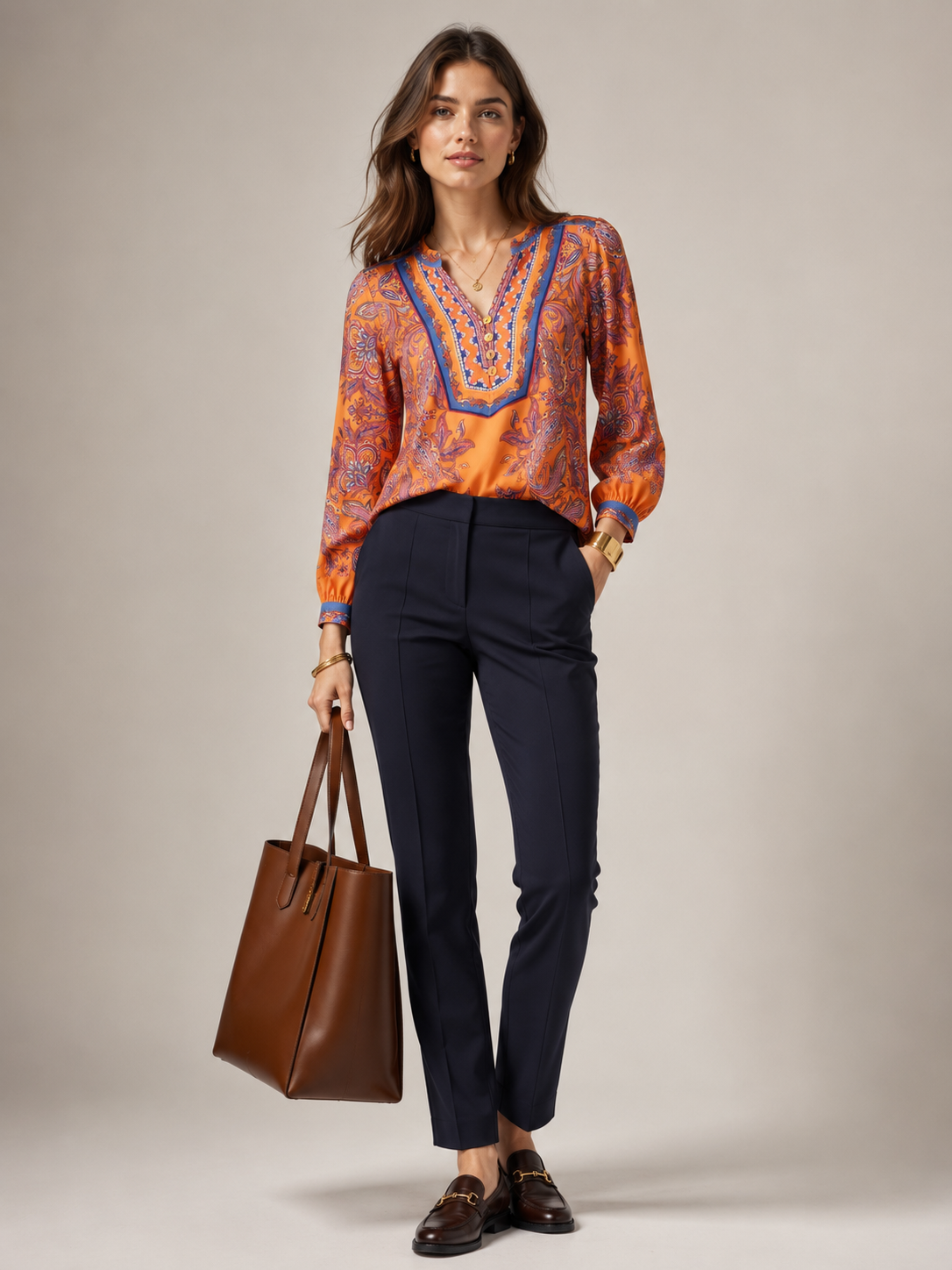 Boho-Bluse Orange | Blau | Multicolor