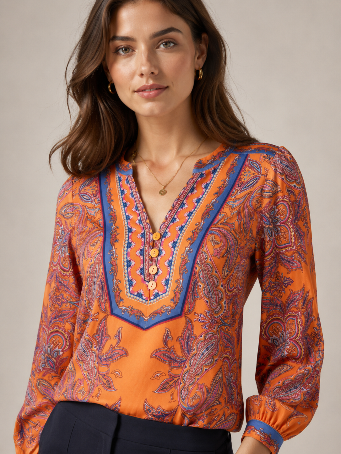 Boho-Bluse Orange | Blau | Multicolor