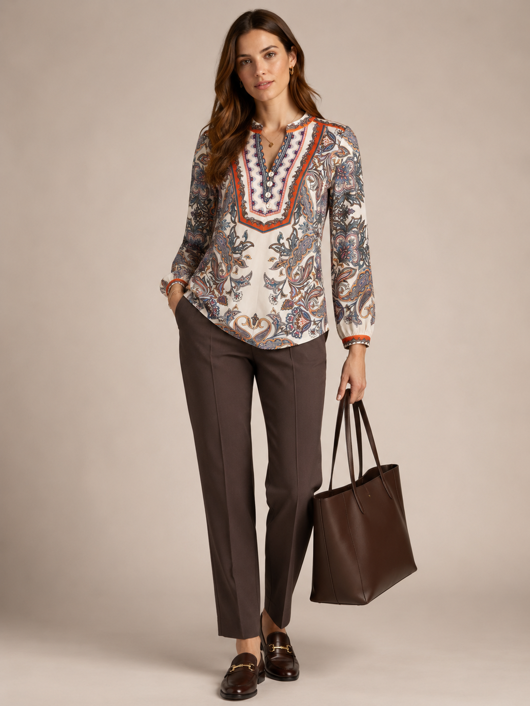 Bohème-Bluse Weiß | Blau | Orange | Multicolor