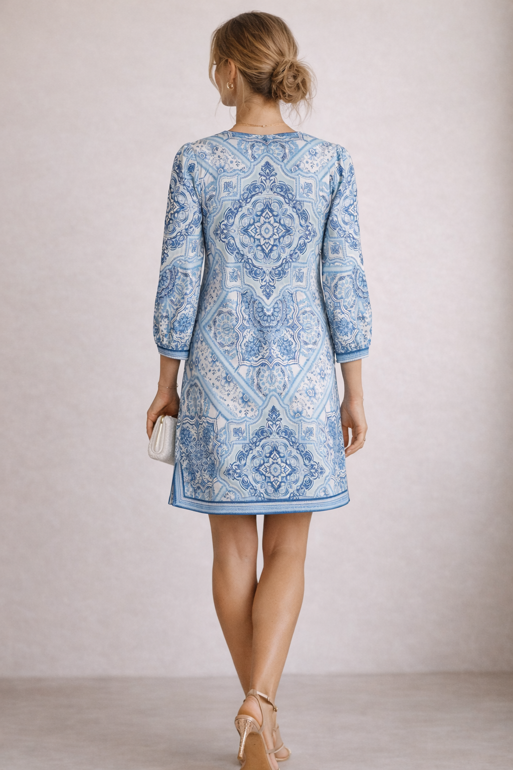 Ornamental-Kleid Blau | Weiß