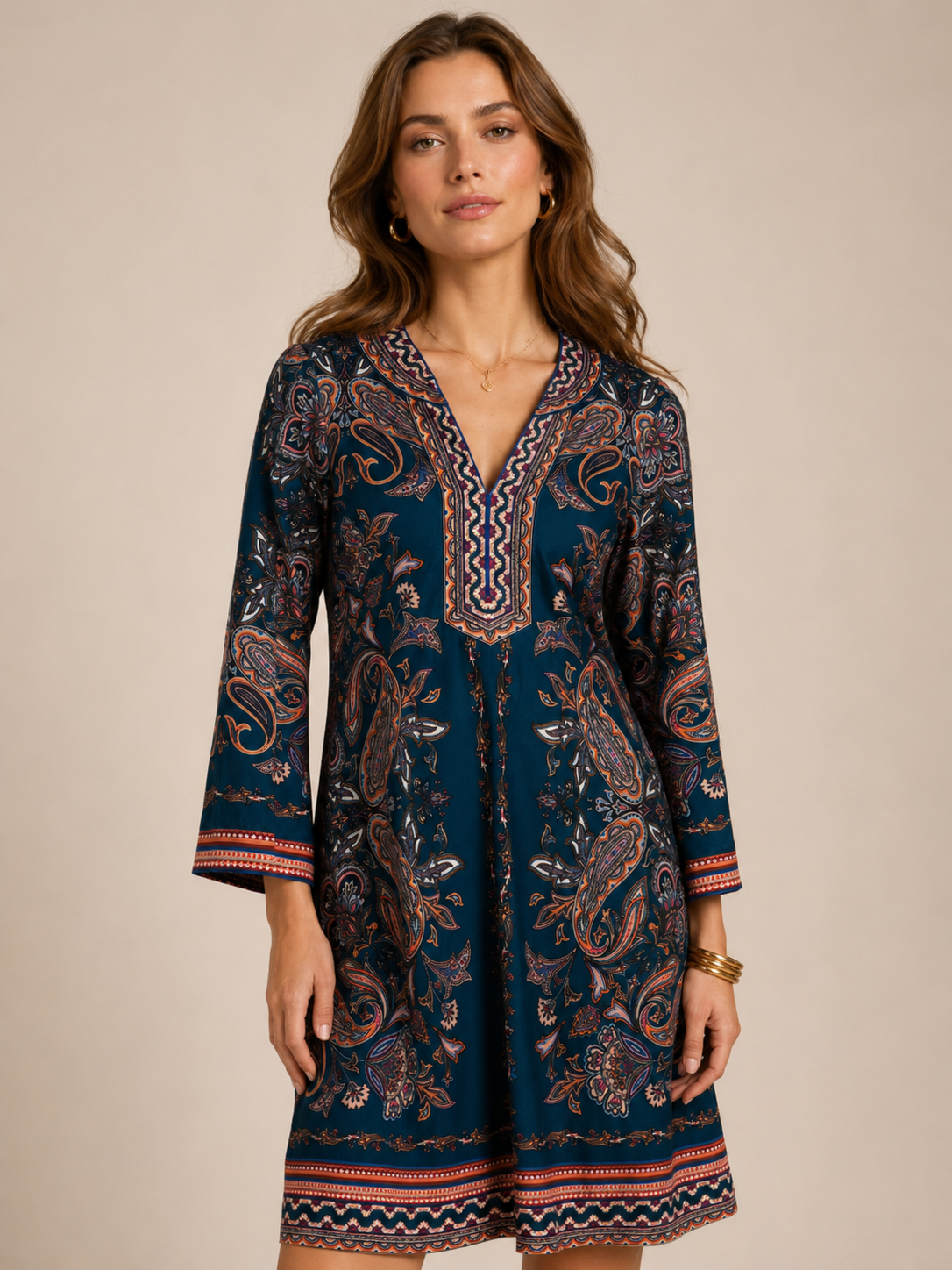 Statement-Kleid „Bohemian Chic“ Dunkelblau | Multicolor