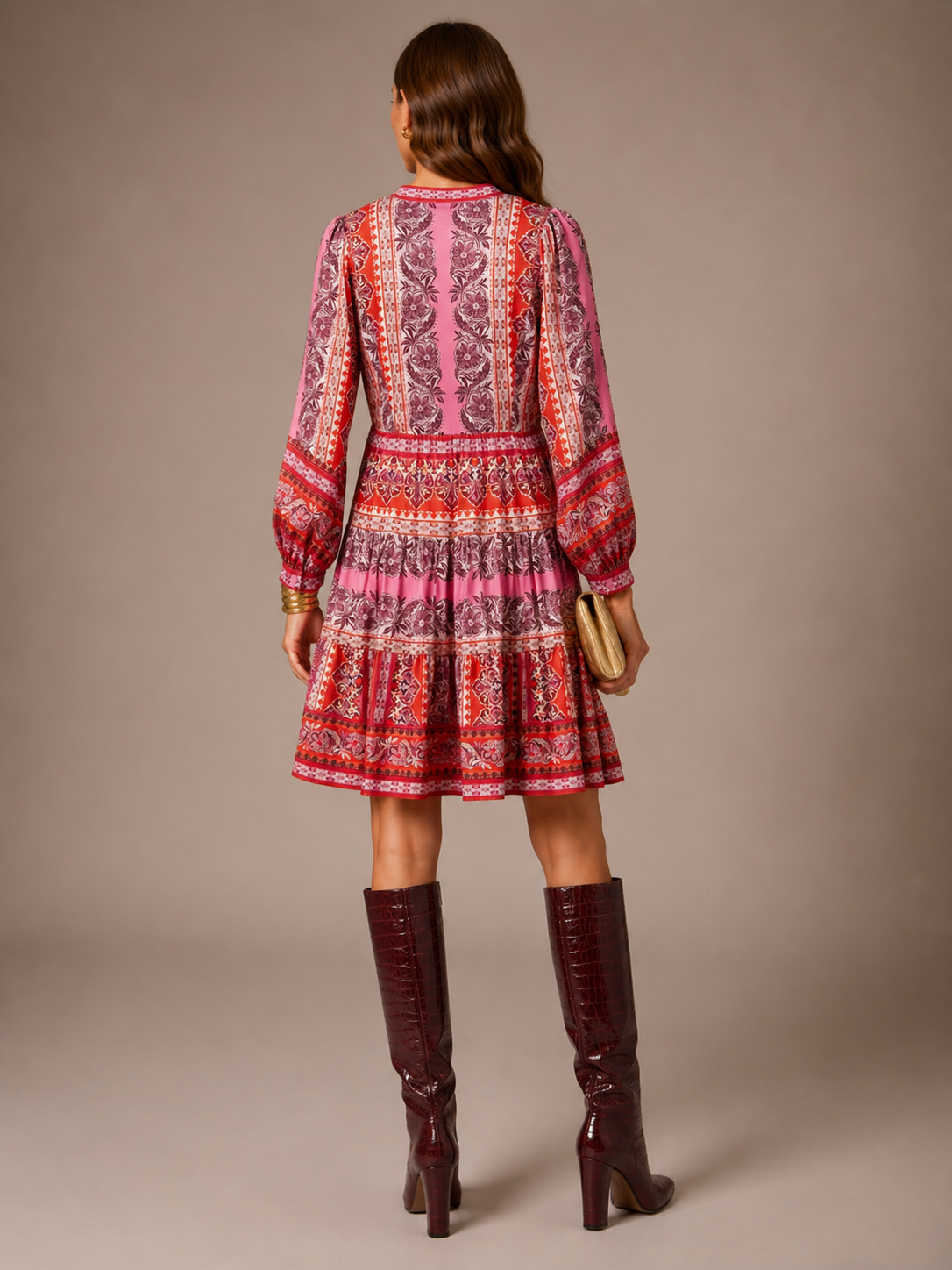 Statement-Kleid „Boho-Eleganz“ Pink | Orange | Beerentönen