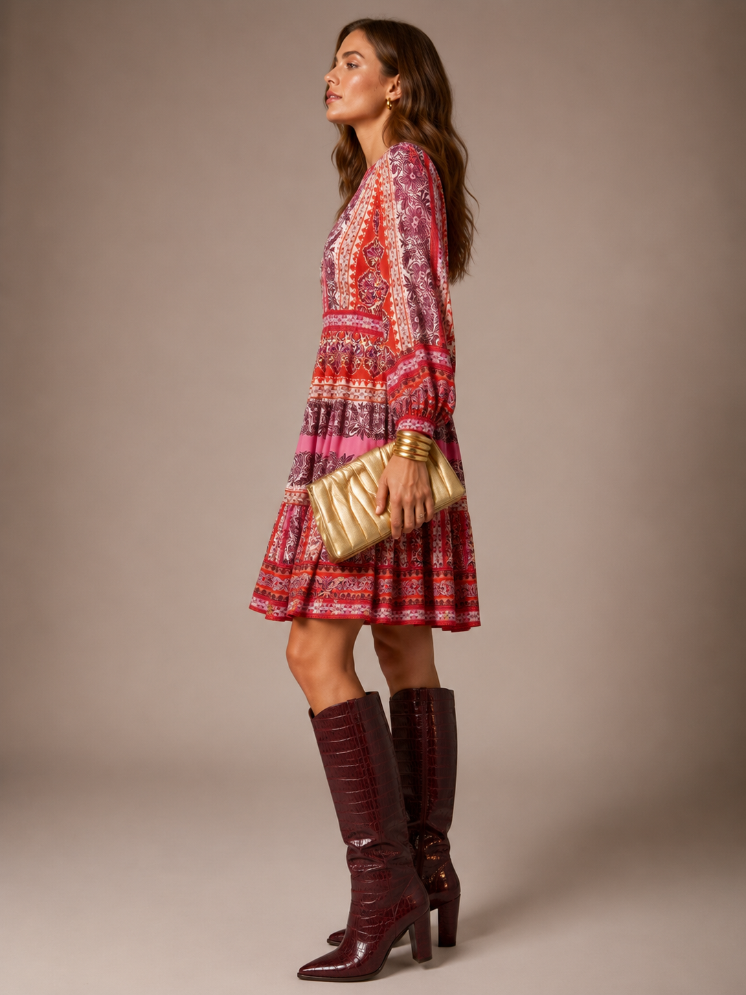 Statement-Kleid „Boho-Eleganz“ Pink | Orange | Beerentönen