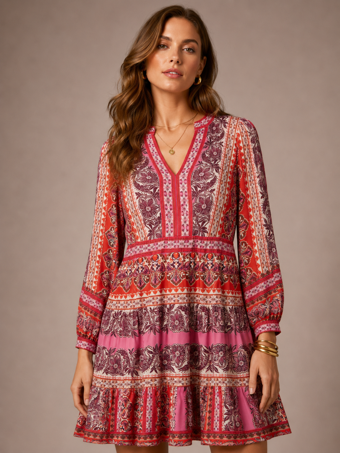 Statement-Kleid „Boho-Eleganz“ Pink | Orange | Beerentönen
