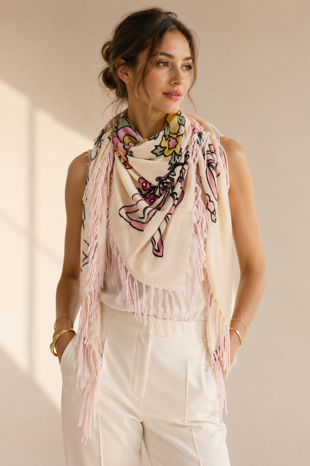 Kaschmir-Dreieckstuch „Malou“ Creme | Multicolor