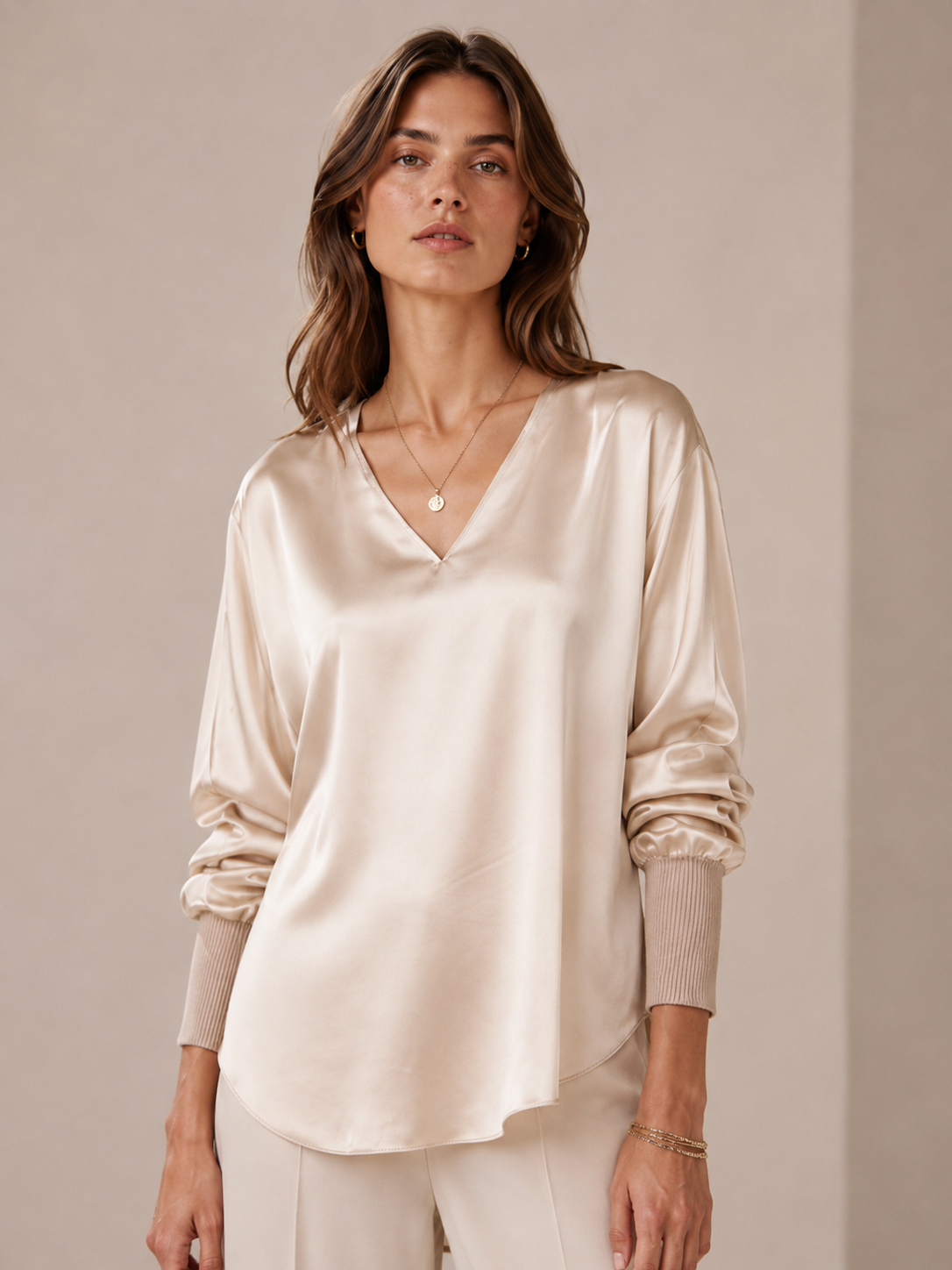 Seidenbluse „EVA“ Beige/Champagner
