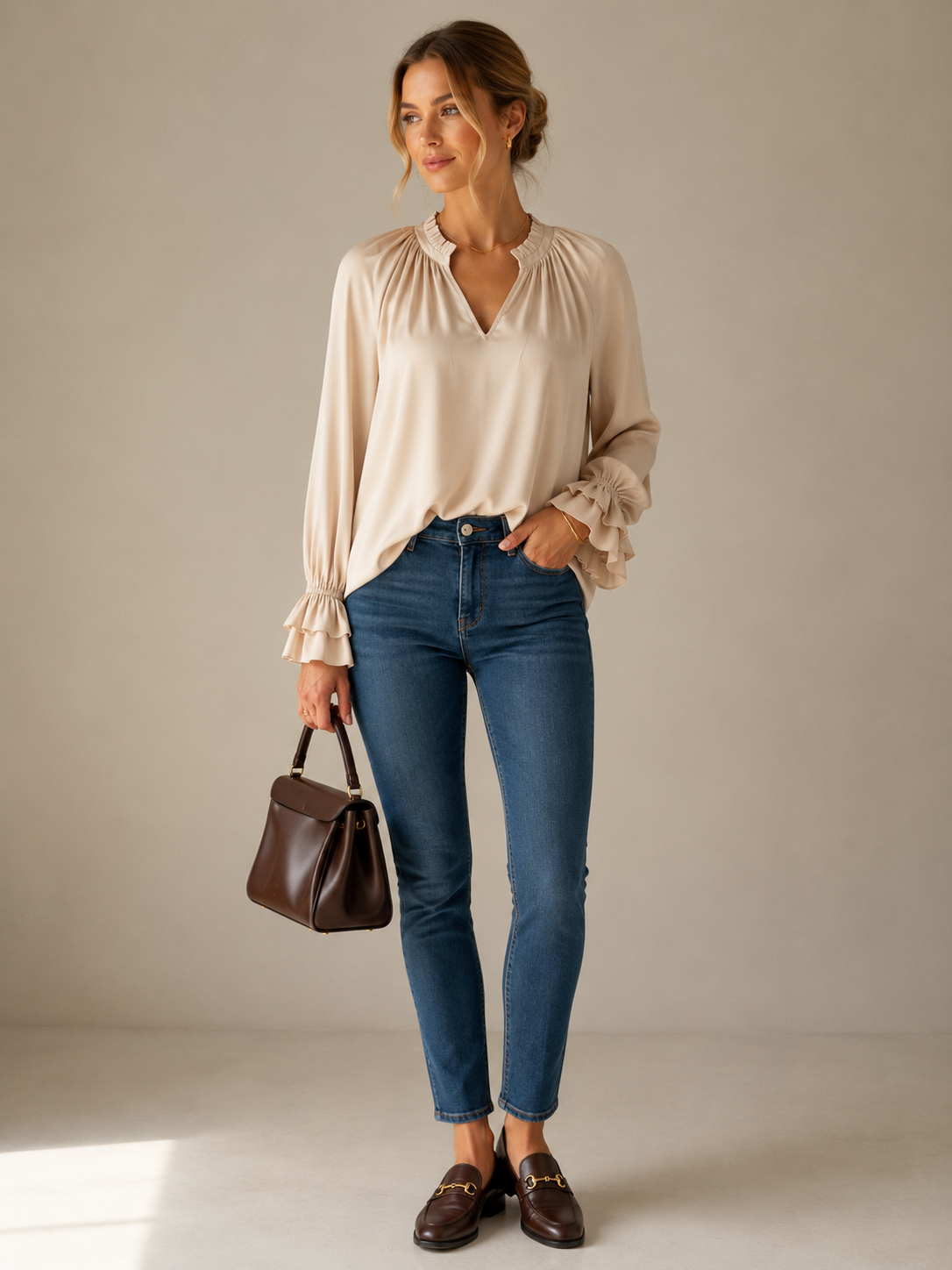 Seidenbluse "Ella" Hellbeige