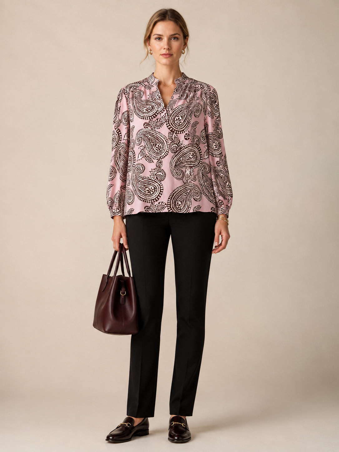 Seidenbluse „Paisley“ Rosa | Barolo | Weiß