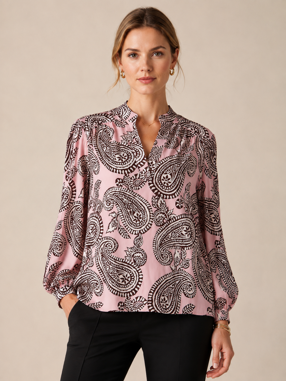 Seidenbluse „Paisley“ Rosa | Barolo | Weiß