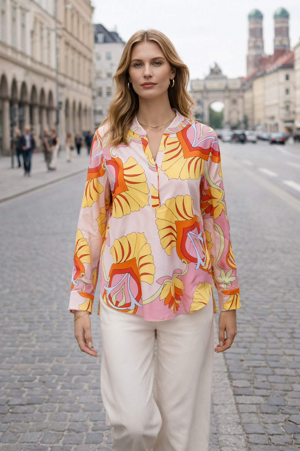 Seidenbluse Rosa | Gelb | Orange