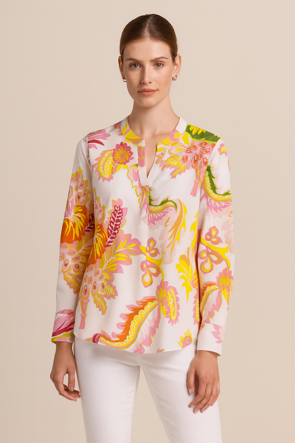 Seidenbluse „Blumen“ Weiß | Multicolor