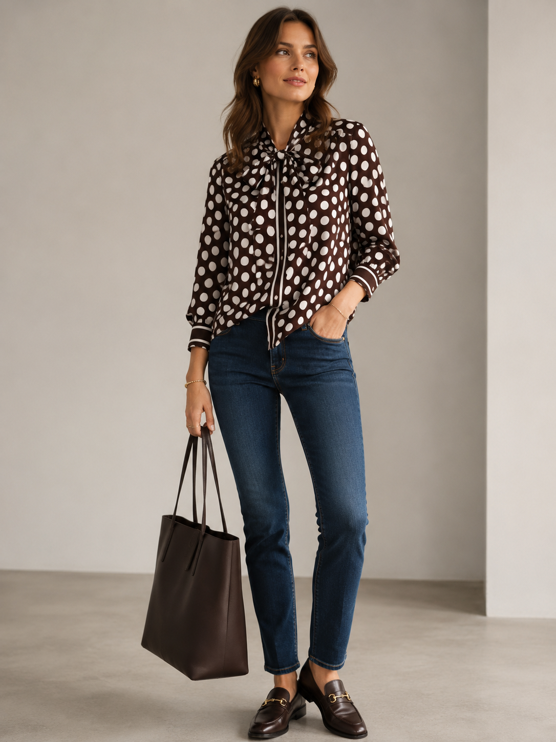 Schluppenbluse „Retro-Chic“ Polka-Dot-Print