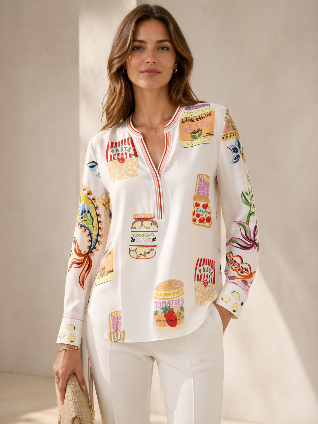 Seiden-Statement-Bluse „La Dolce Vita“ Weiß | Multicolor