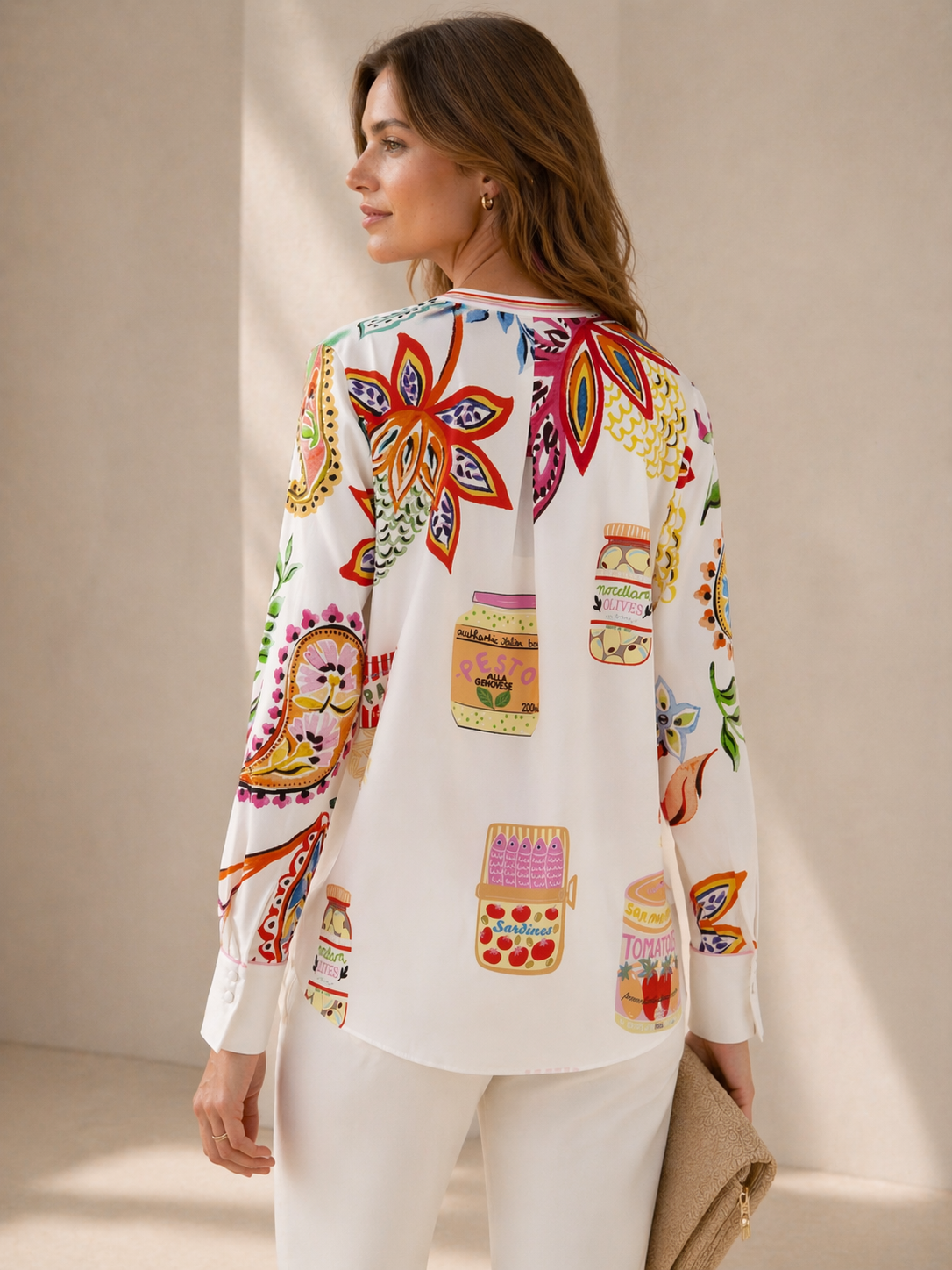 Seiden-Statement-Bluse „La Dolce Vita“ Weiß | Multicolor