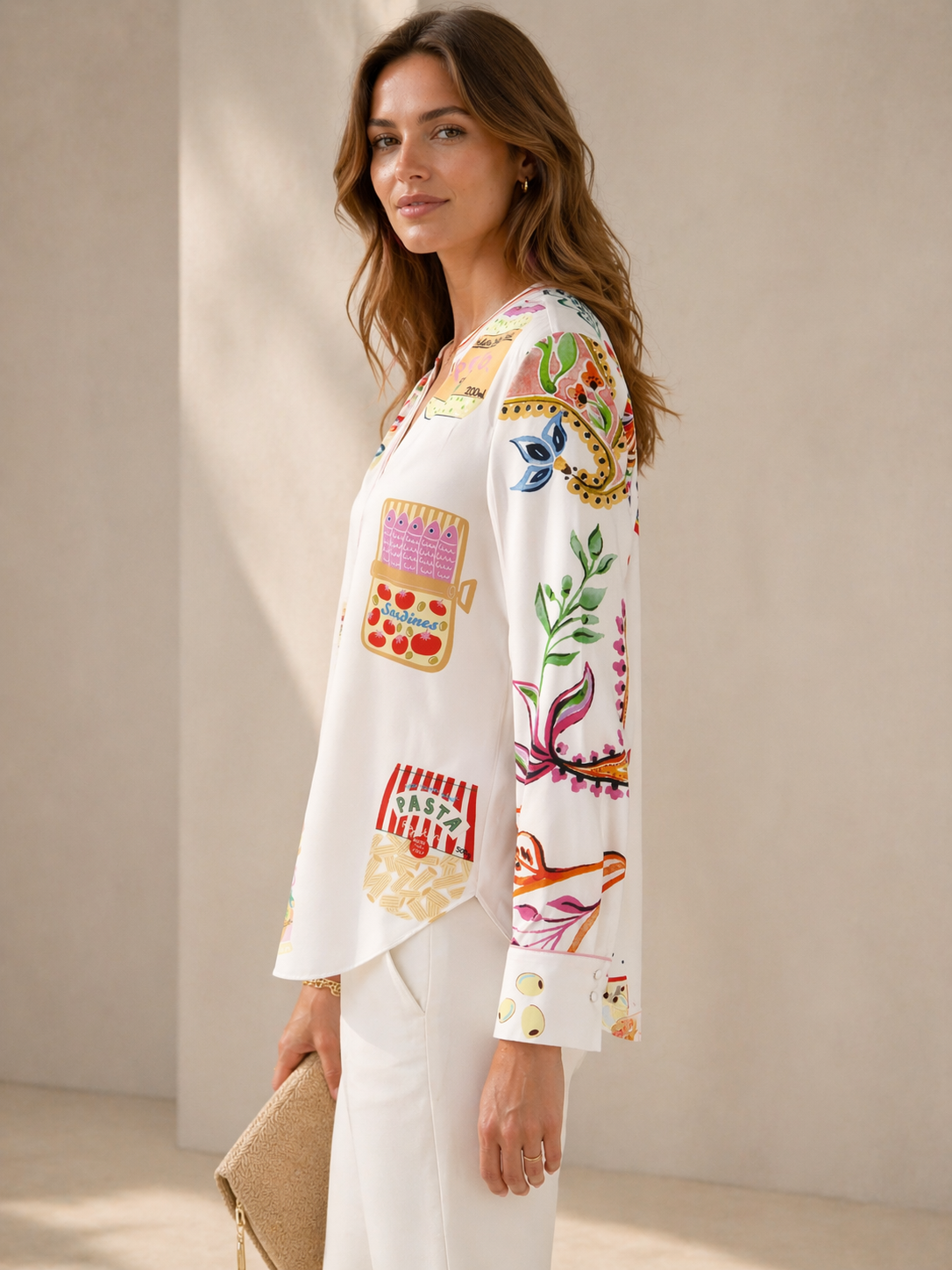 Seiden-Statement-Bluse „La Dolce Vita“ Weiß | Multicolor