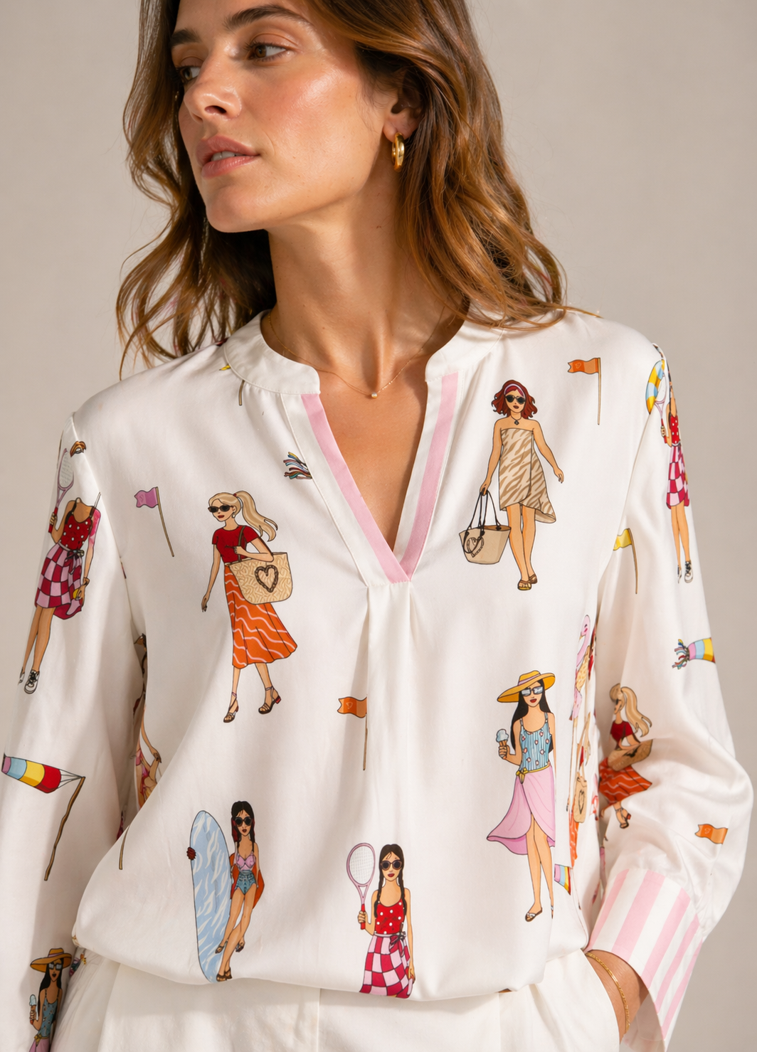 Seiden-Statement-Bluse "Summer Life" Weiß | Rosa | Multicolor