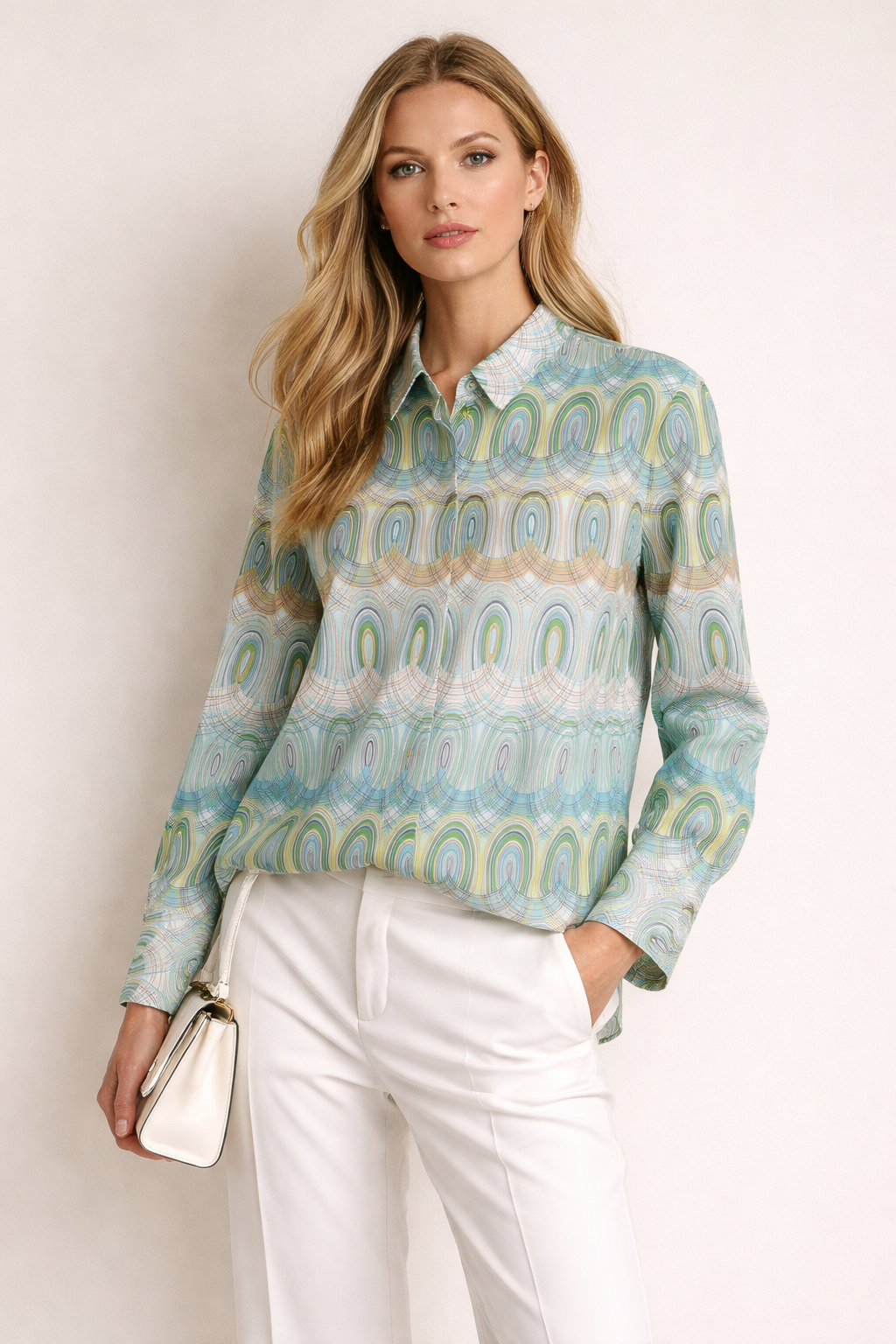 Statement-Blusenshirt „Retro-Print“ GRÜN/BLAU/BRAUN/CREME