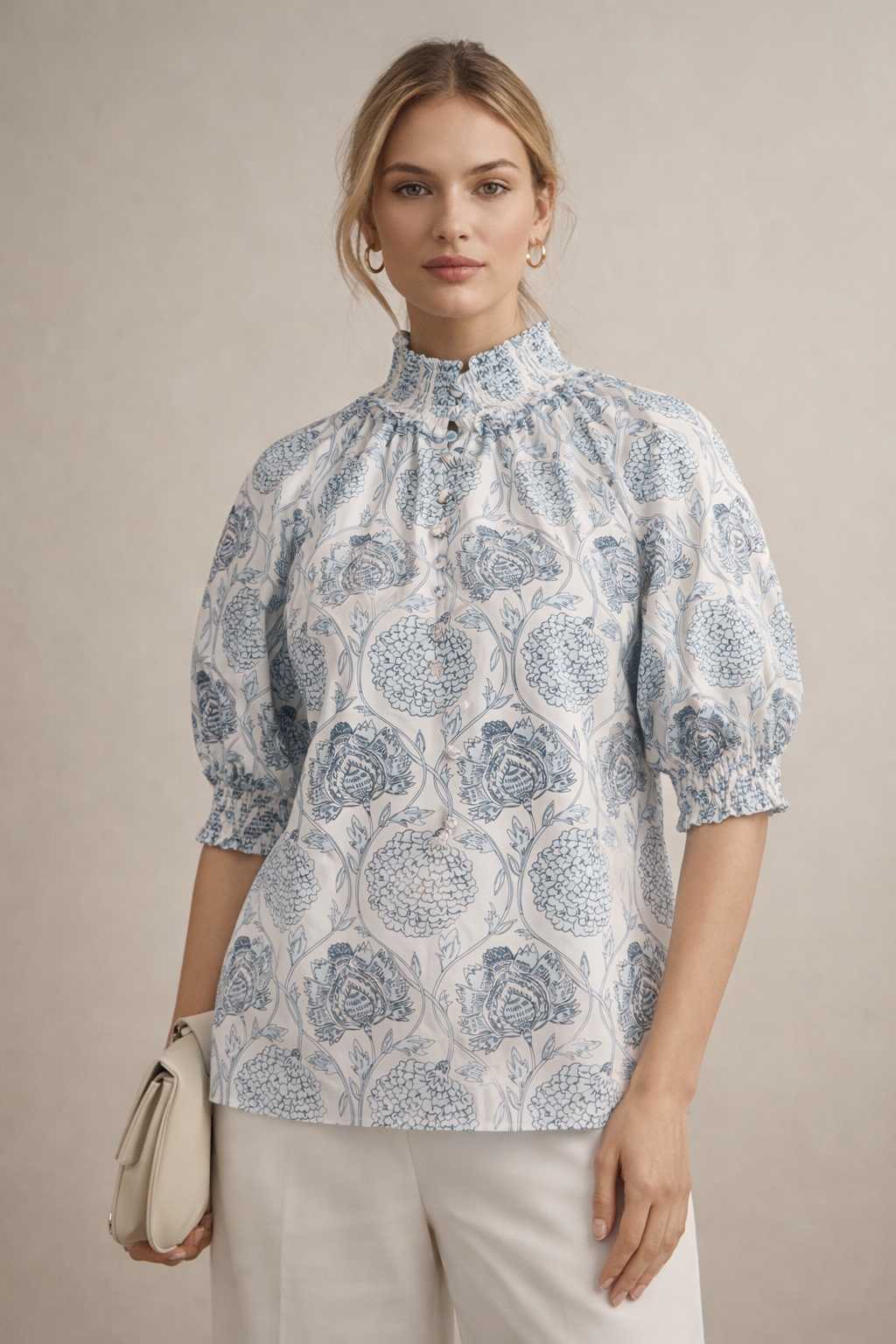 Blusenshirt „Florale“ Weiß | Blau