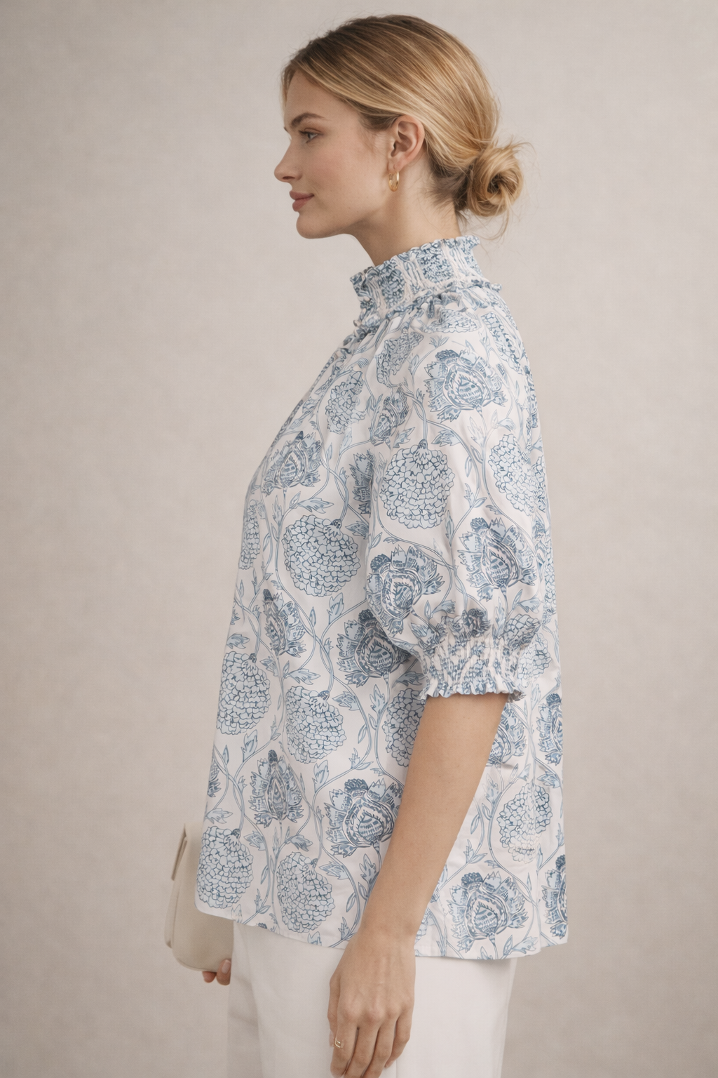 Blusenshirt „Florale“ Weiß | Blau