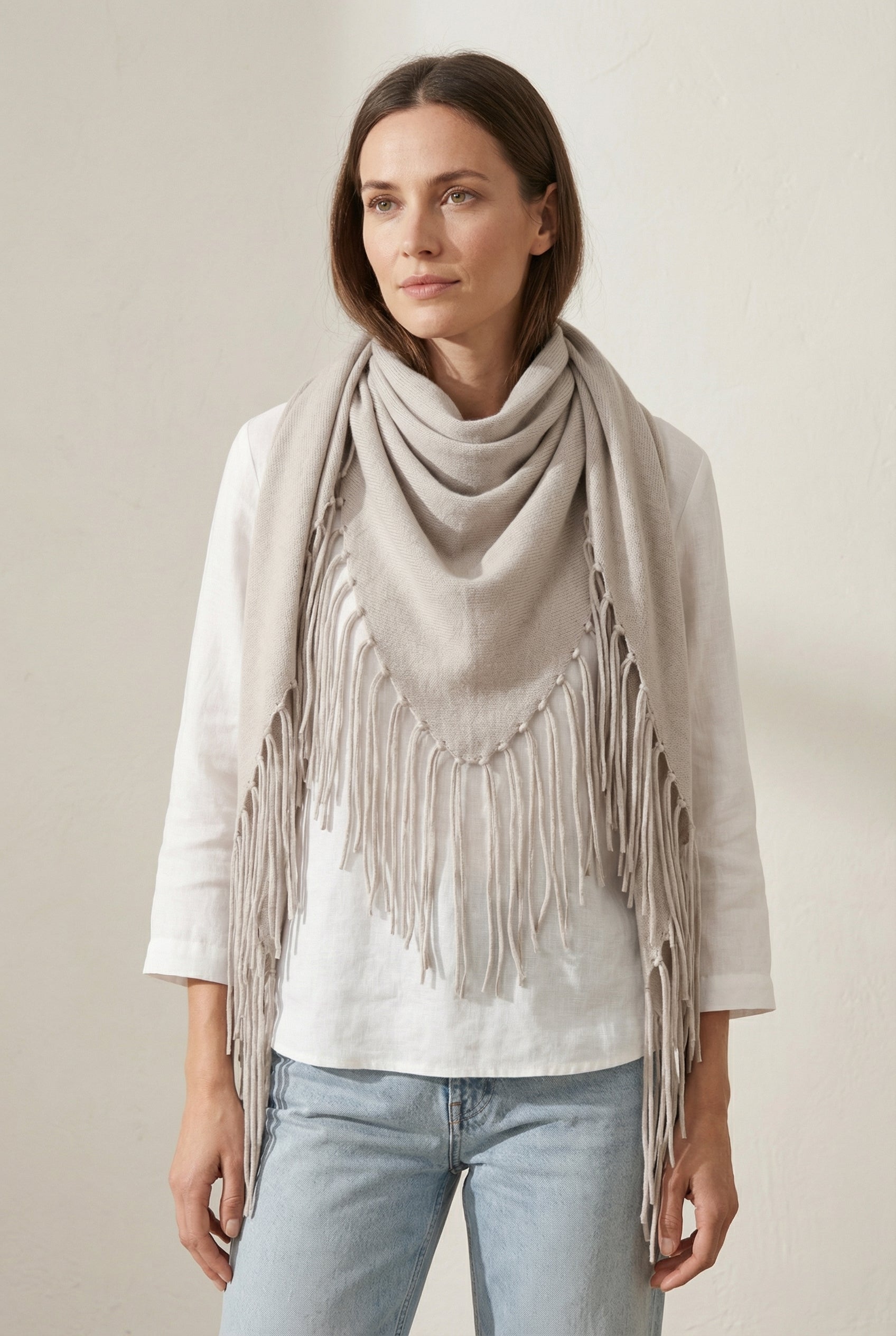 Dreieckstuch „Fransen“ Taupe