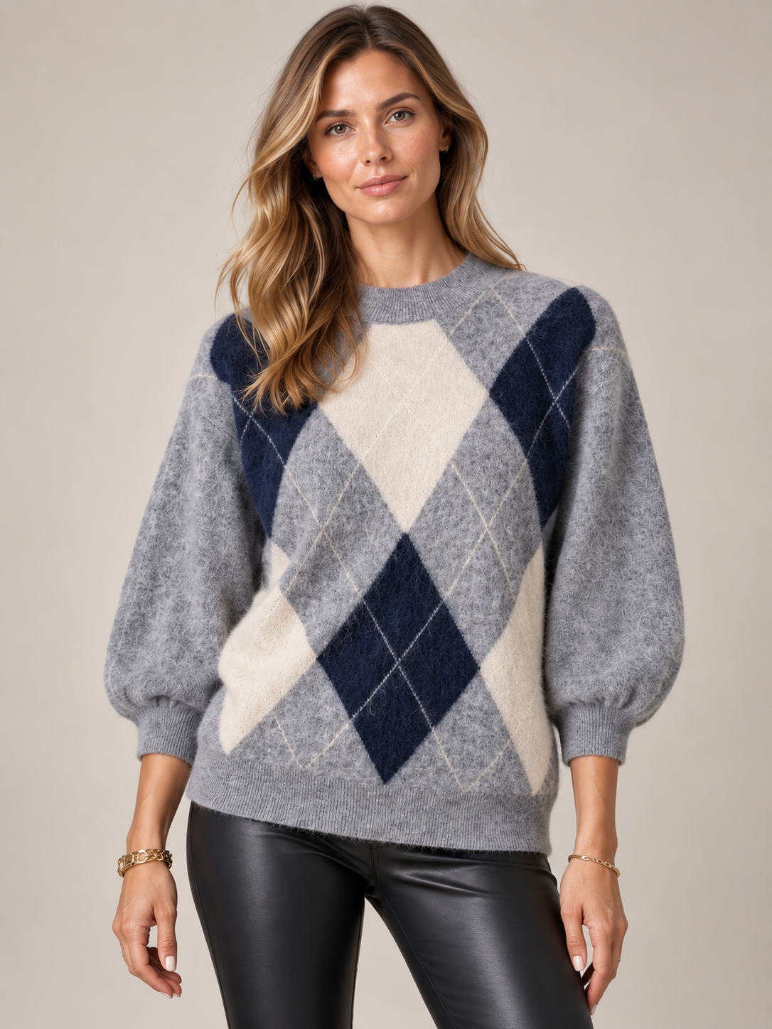 Kaschmir-Pullover „LIV“ Meliert Grau mit Blau | Creme / Zoom