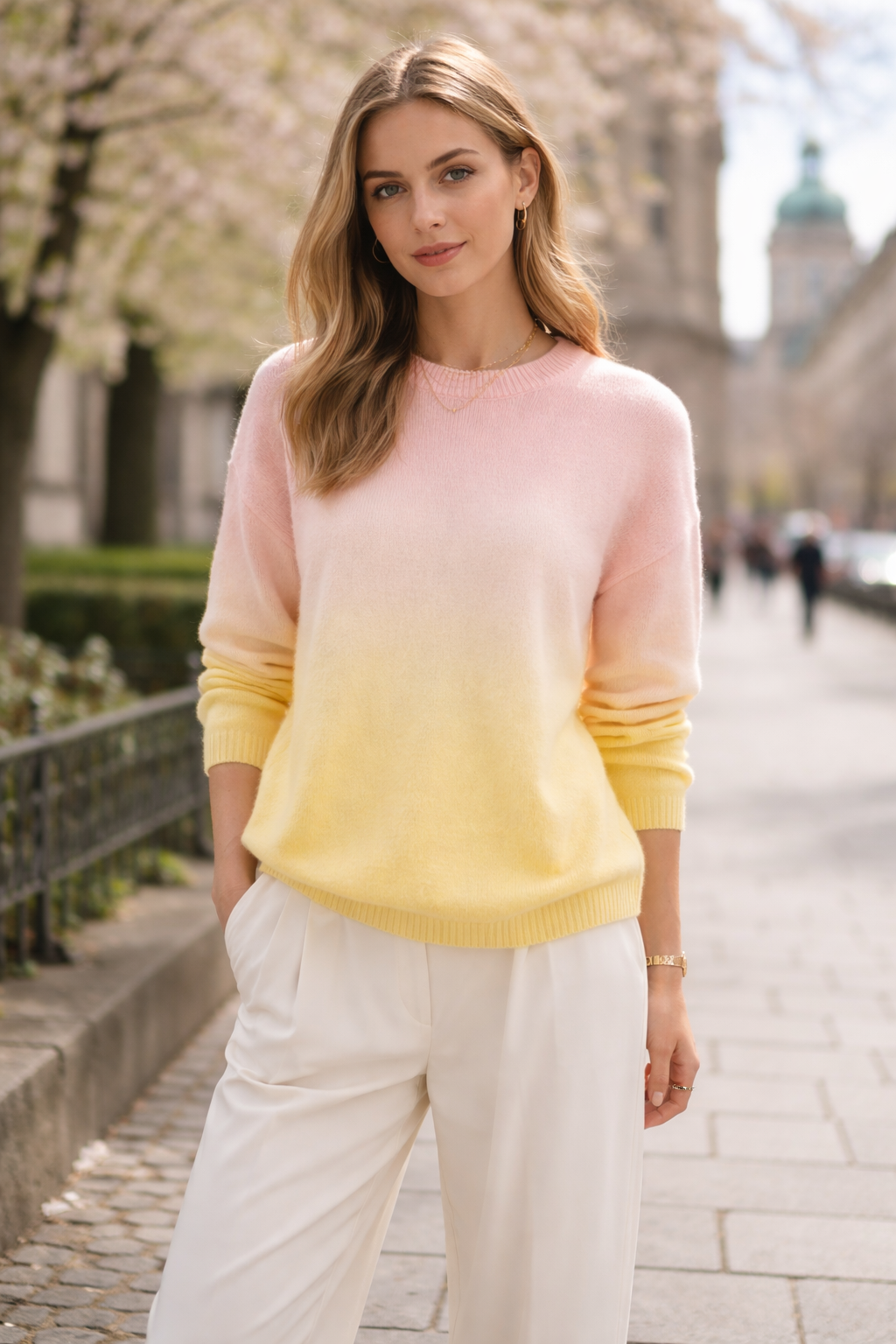 Pullover „Ombré“ Gelb | Rosa