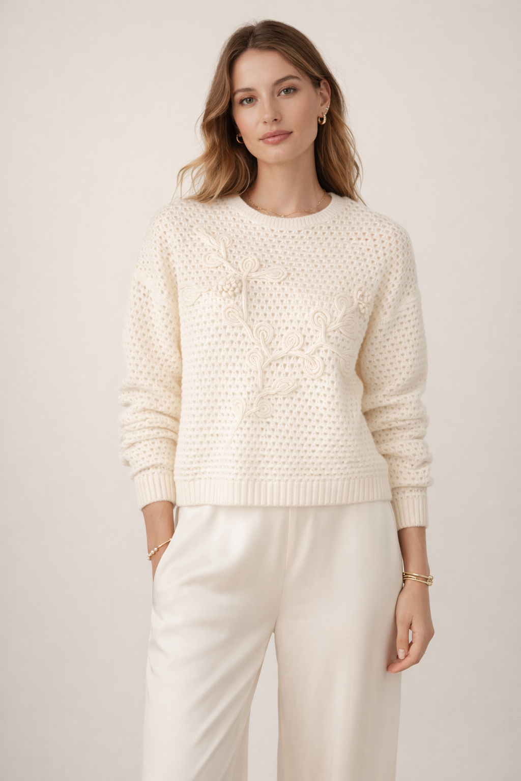 Pullover „Lochmuster“ Offwhite