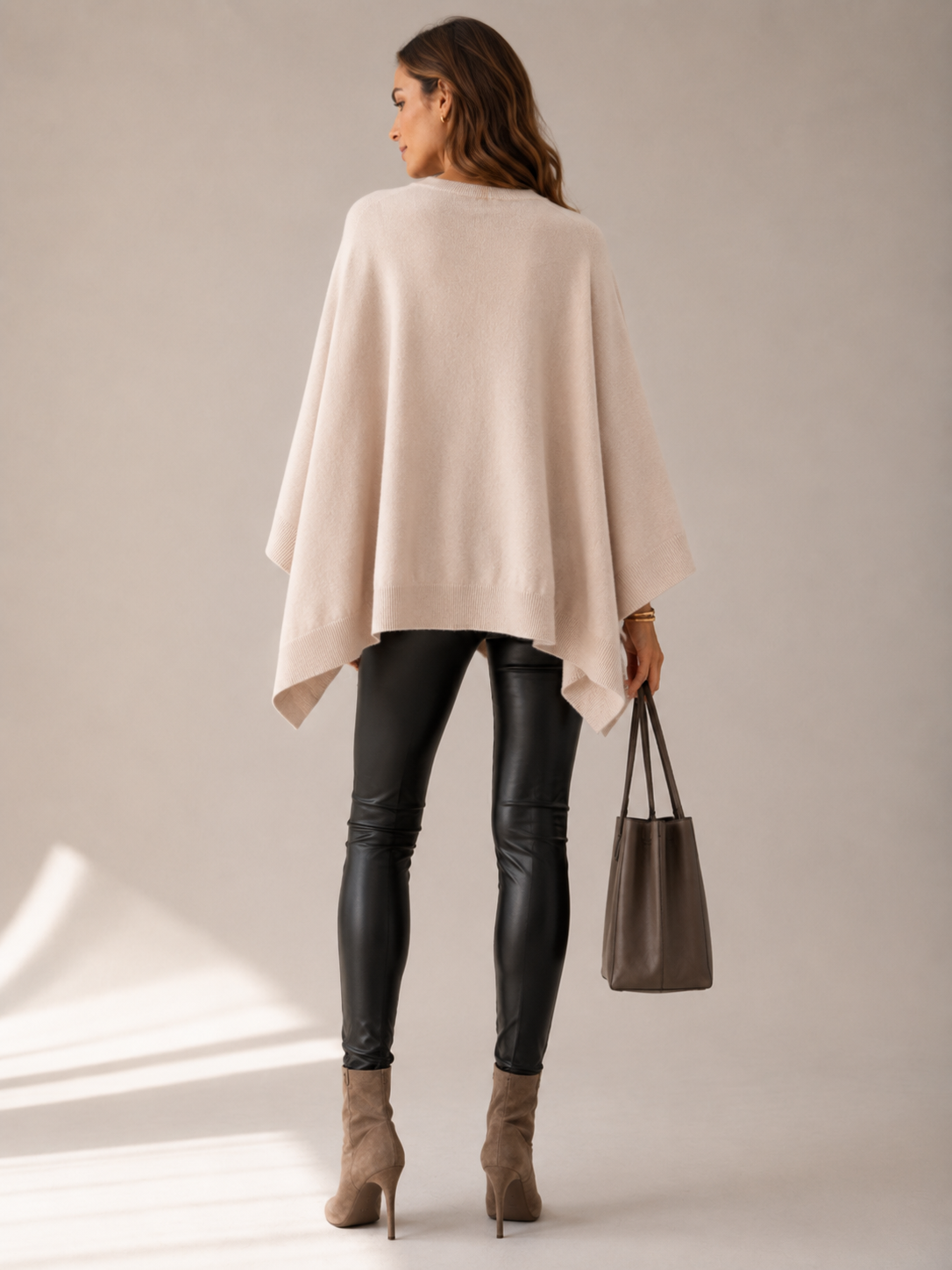 Kaschmir-Poncho-Pullover "Kaja" Hellbeige