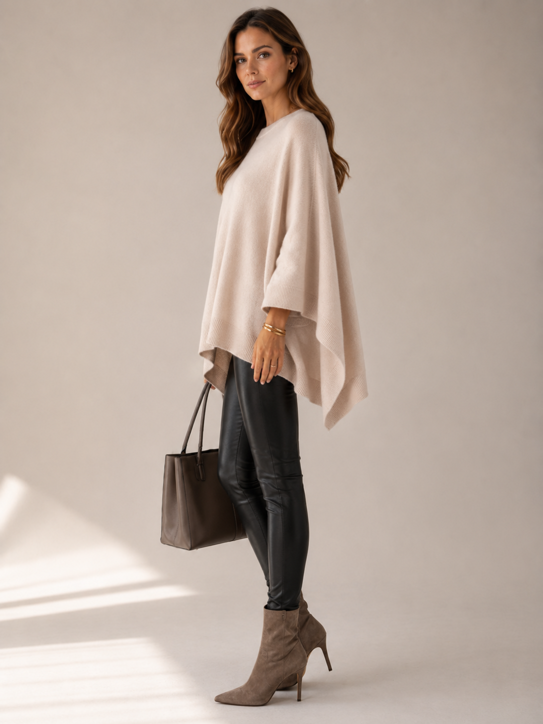 Kaschmir-Poncho-Pullover "Kaja" Hellbeige