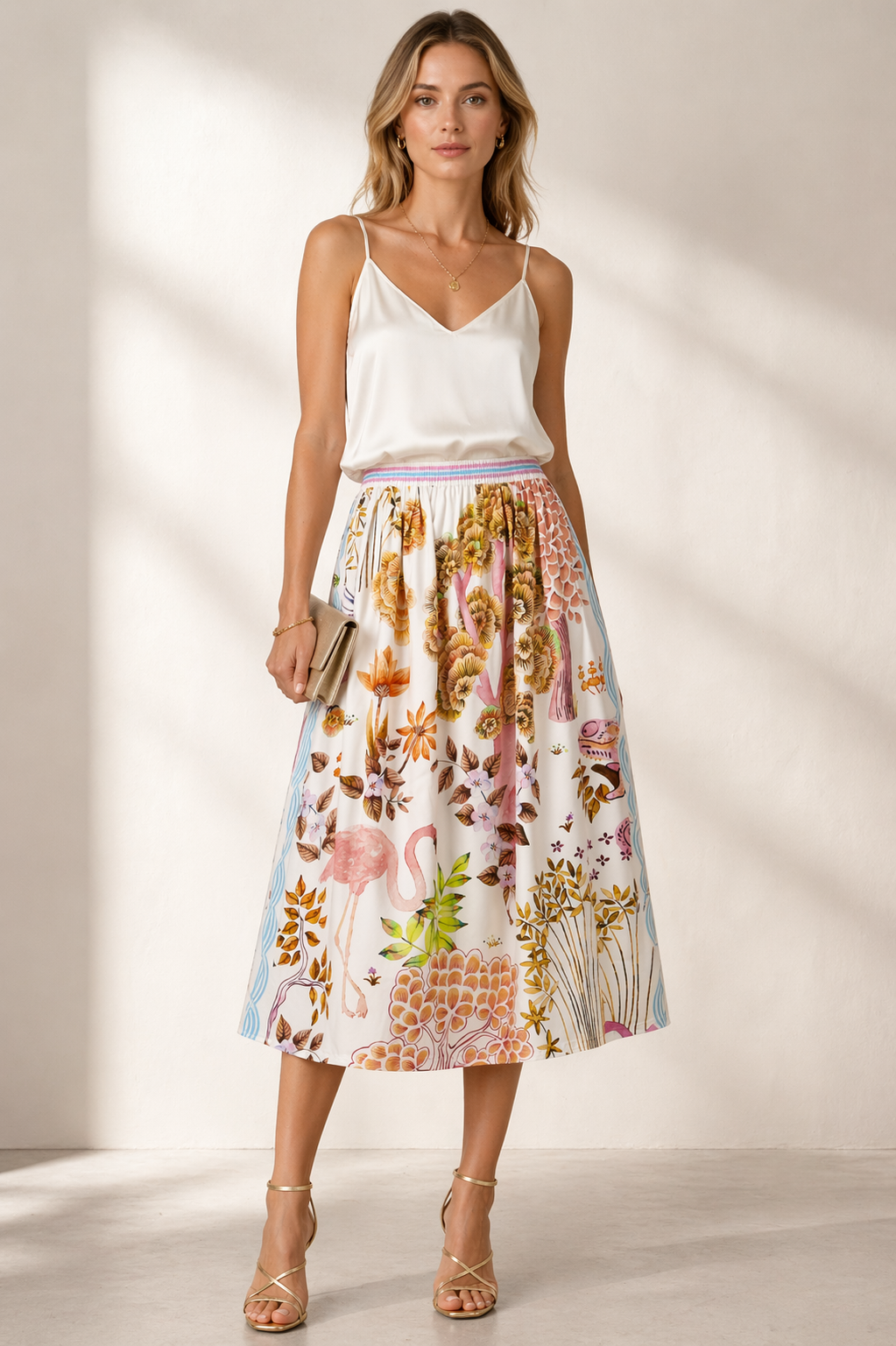 Statement-Rock „Tropischer Print“ Weiß | Rosa | Blau | Multicolor