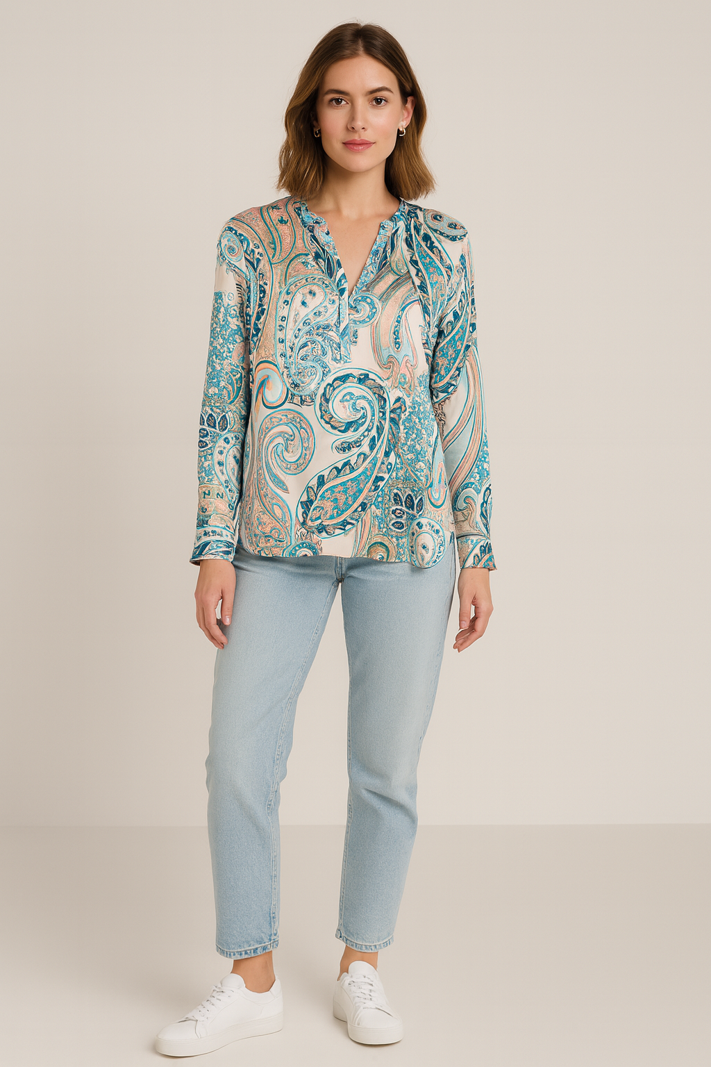 Seidenbluse „Paisley“ Petrol | Multicolor