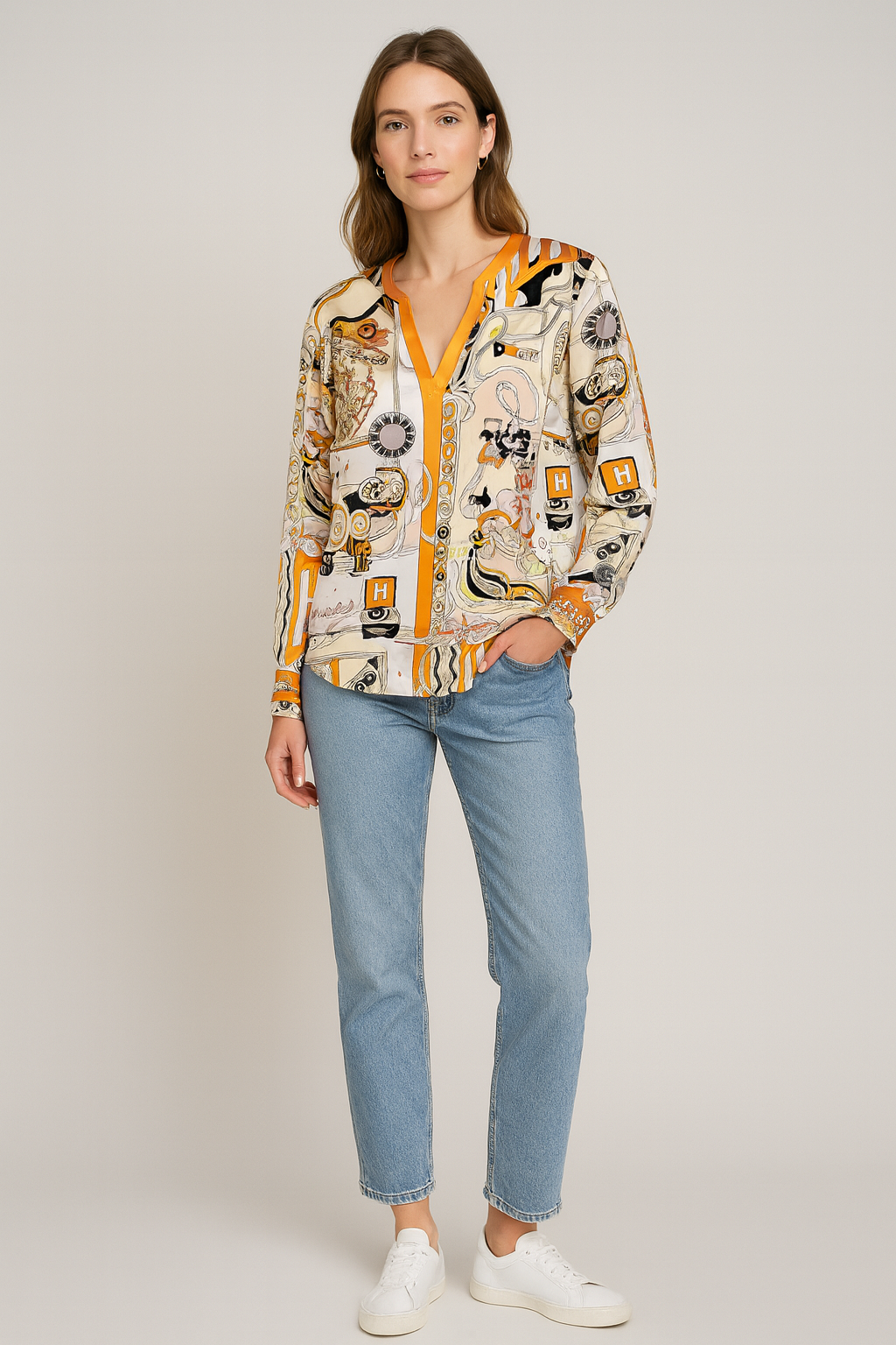 Bluse Beige | Orange | Multicolor