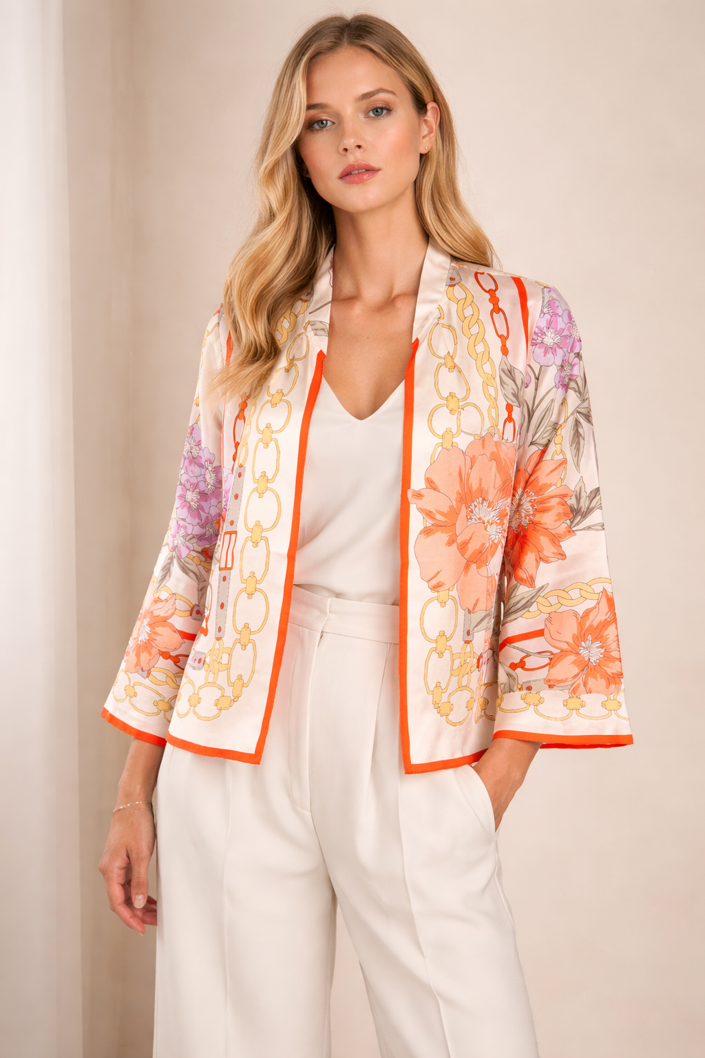 Seidenjacke Creme | Orange | Rosa | Multicolor