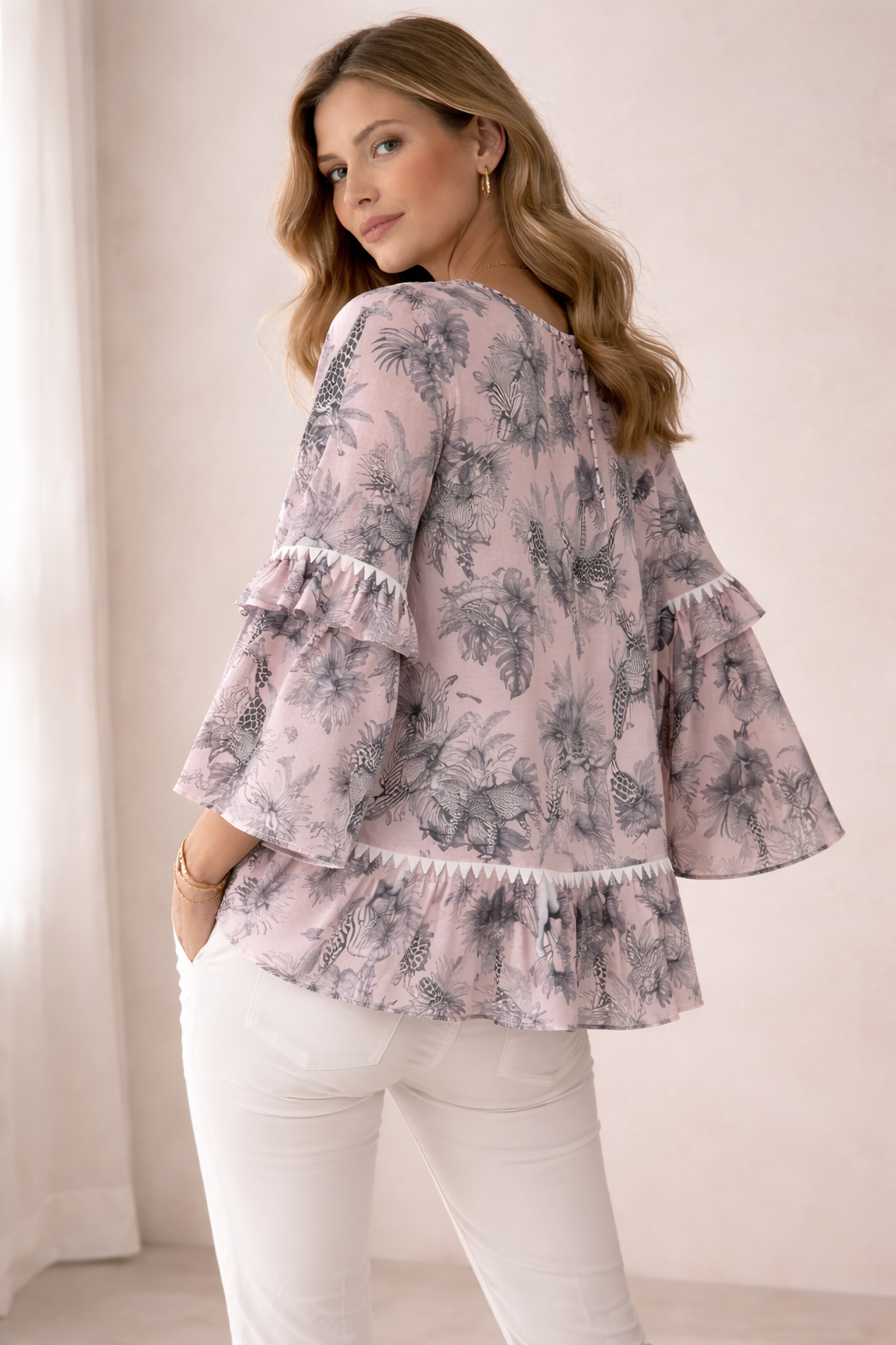 Bluse „Safari“ Rosa | Weiß | Schwarz