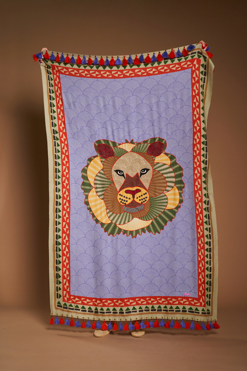 Schal „Löwe“ Lila | Multicolor