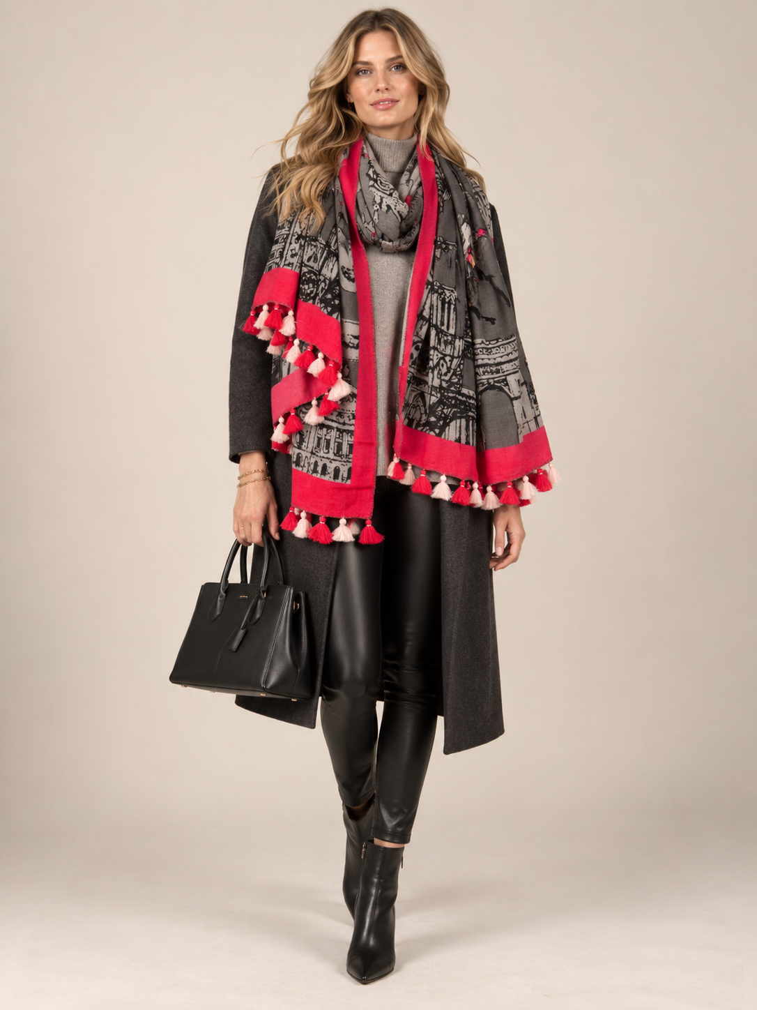 Maison Common Statement-Schal Urbane Eleganz Anthrazit Schwarz Pink - Design-Fokus