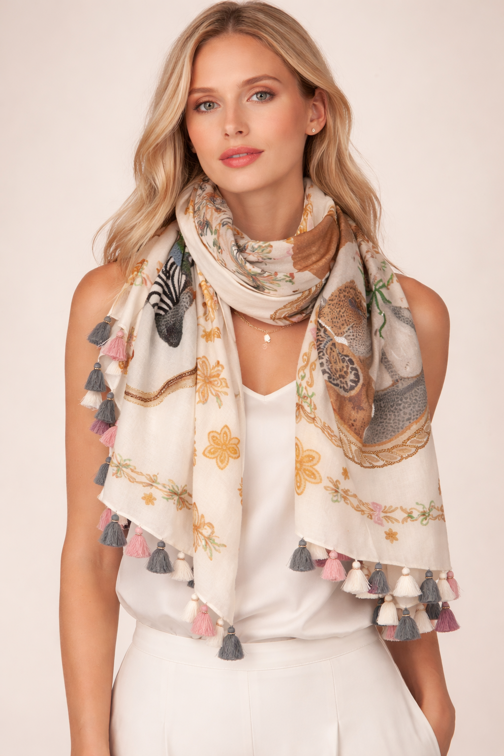 Schal „Animal“ Creme | Multicolor