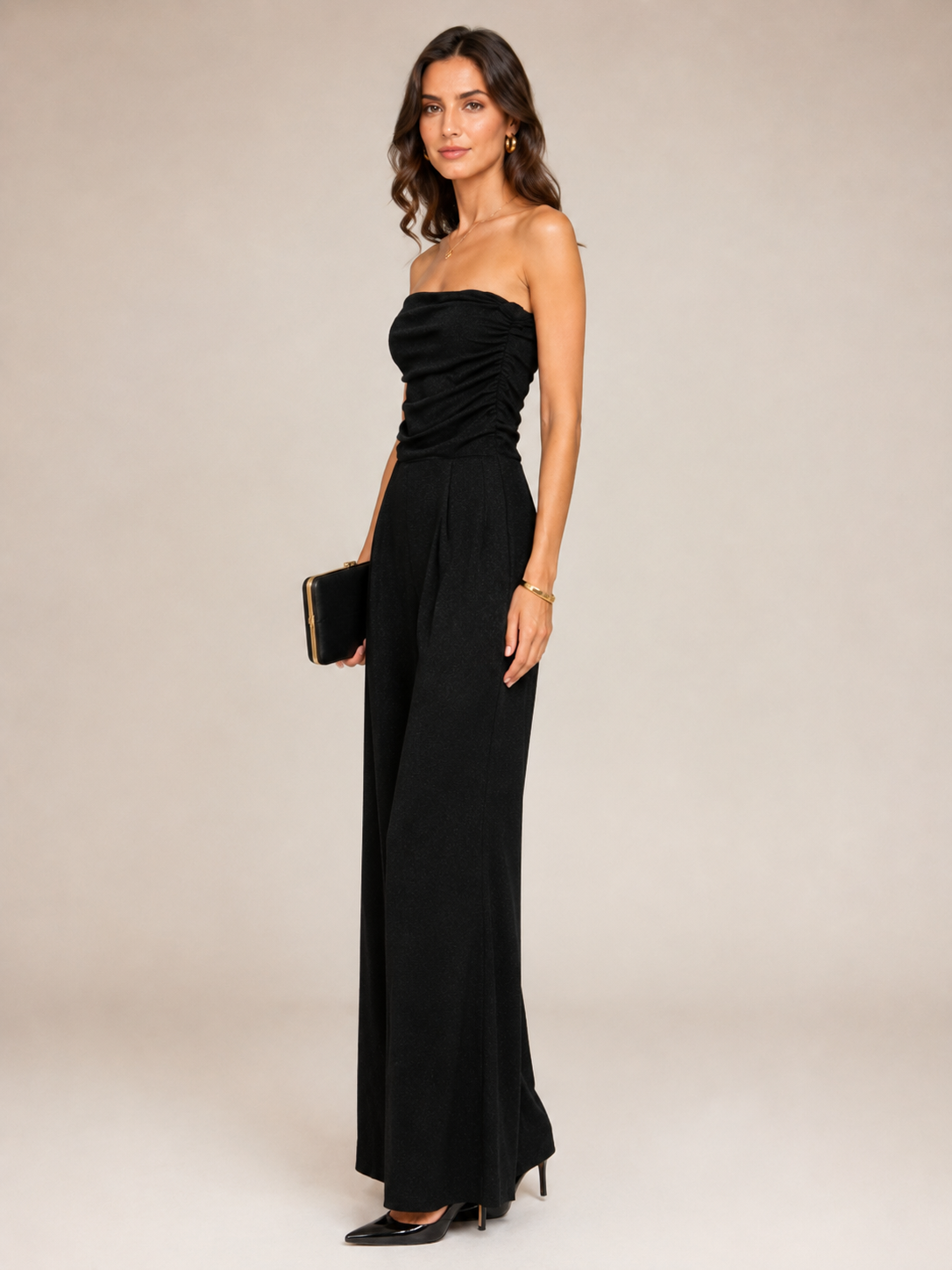 Lurex-Bustier-Jumpsuit Schwarz